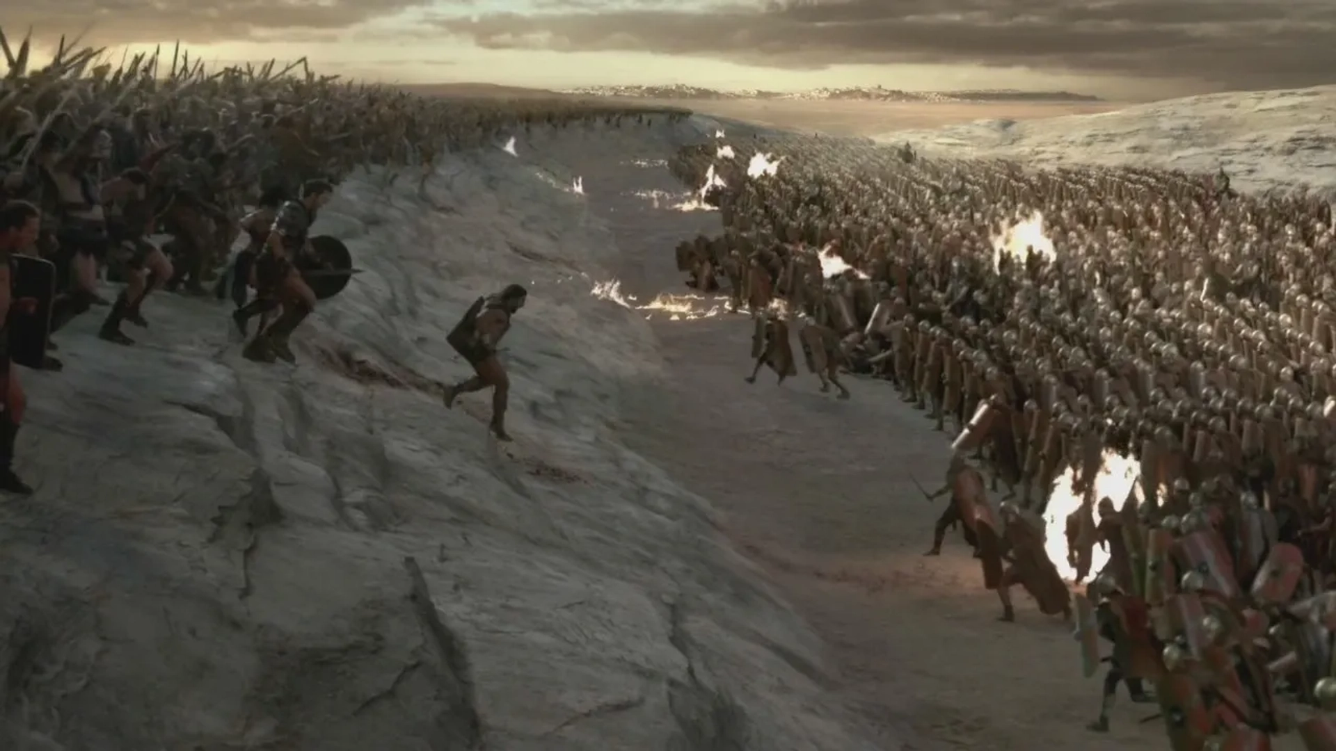 Manu Bennett, Cynthia Addai-Robinson, and Daniel Feuerriegel in Spartacus (2010)
