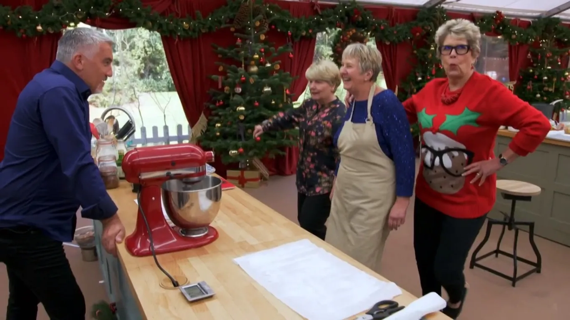 Sandi Toksvig, Prue Leith, Paul Hollywood, and Val Stones in The Great British Baking Show (2010)