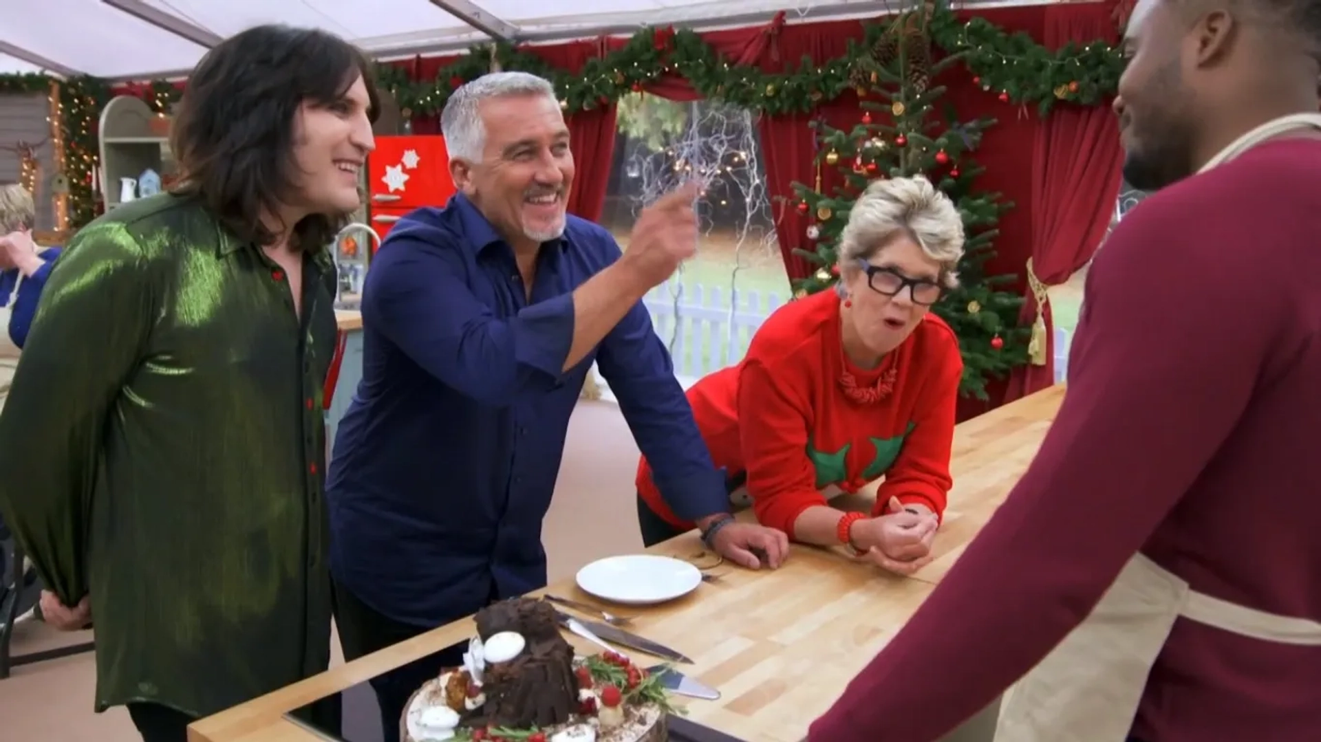 Noel Fielding, Prue Leith, Paul Hollywood, Selasi Gbormittah, and Val Stones in The Great British Baking Show (2010)