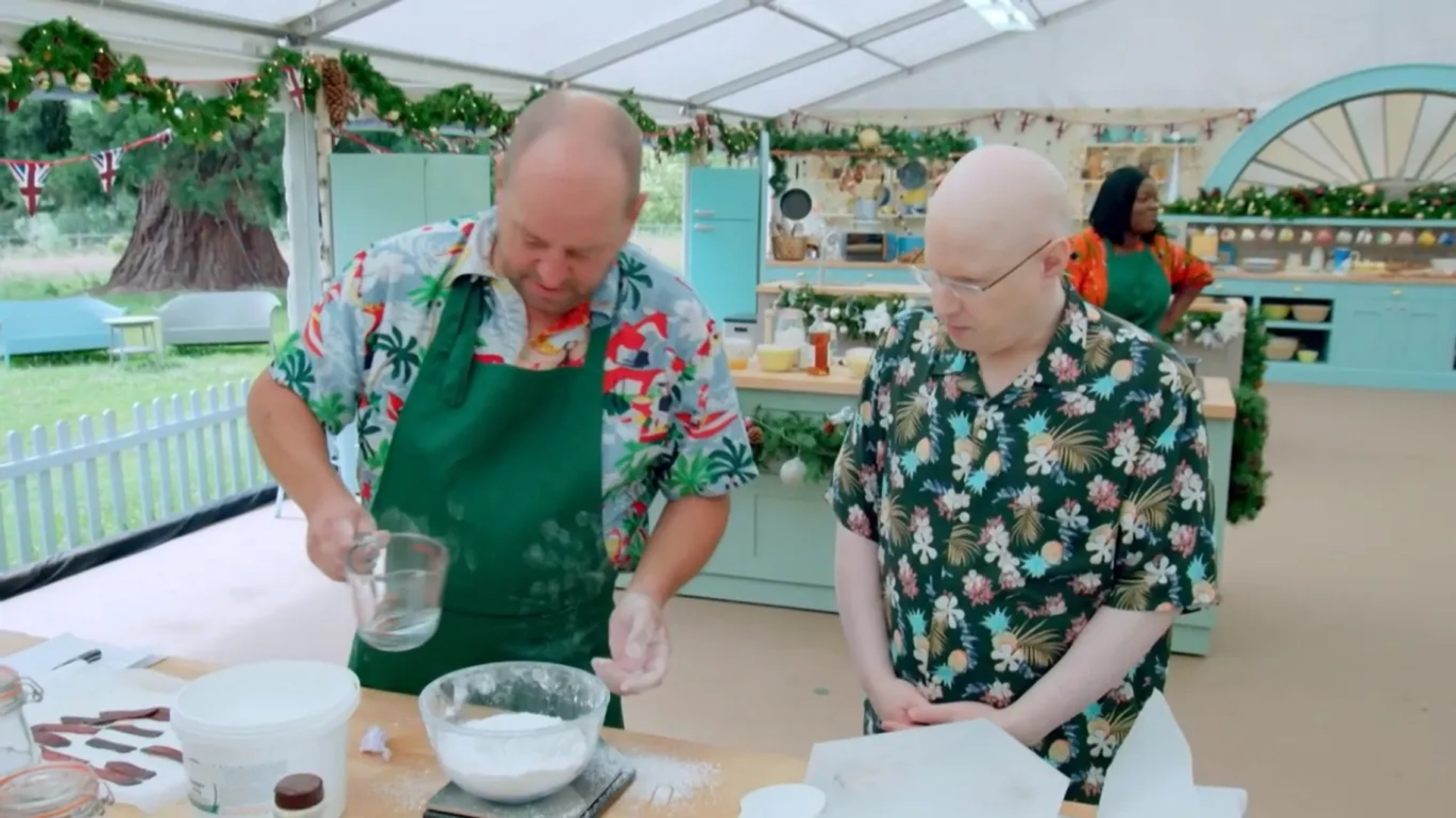 Matt Lucas, Jon Jenkins, and Hermine in The Great British Baking Show (2010)