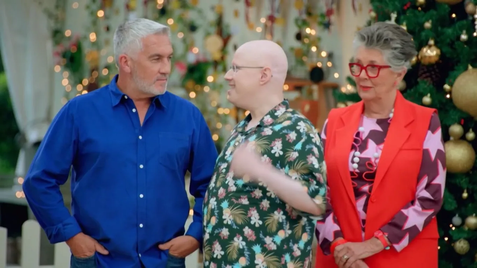 Matt Lucas, Prue Leith, and Paul Hollywood in The Great British Baking Show (2010)