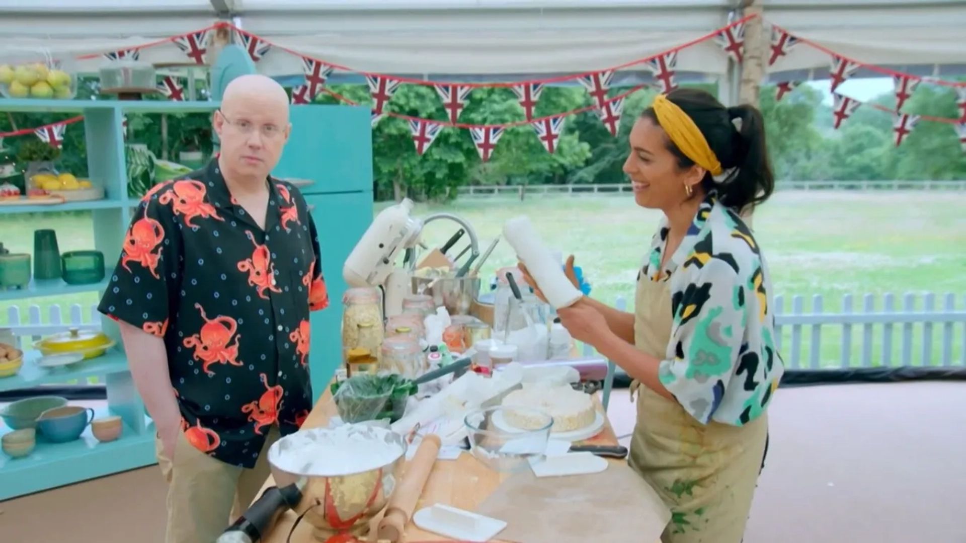 Matt Lucas and Crystelle Pereira in The Great British Baking Show: Patisserie Week (2021)