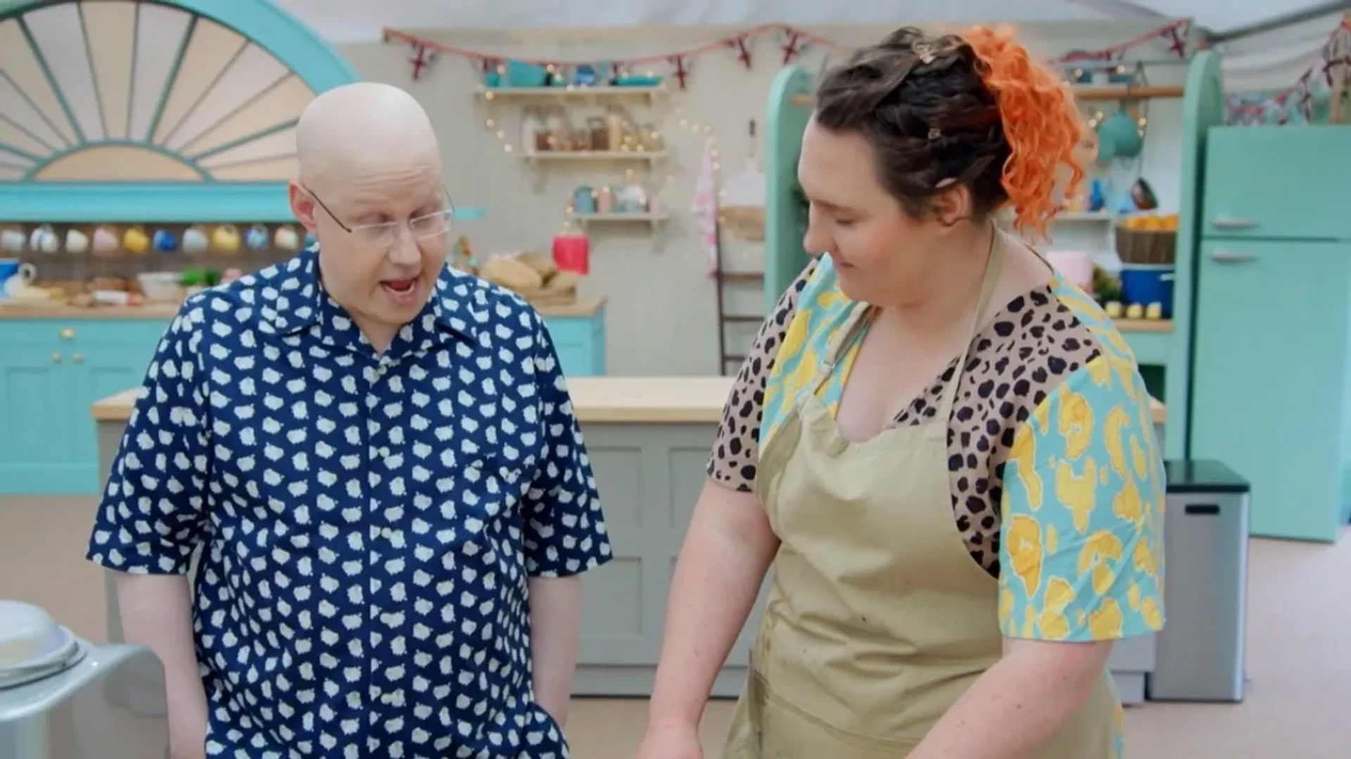 Matt Lucas and Lizzie Acker in The Great British Baking Show: Free-From Week (2021)