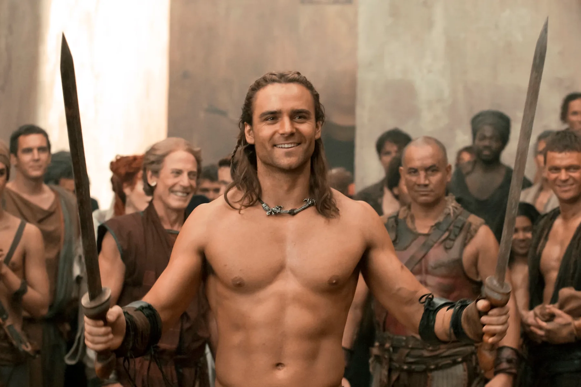 Temuera Morrison, Craig Walsh-Wrightson, and Dustin Clare in Spartacus: Gods of the Arena (2011)