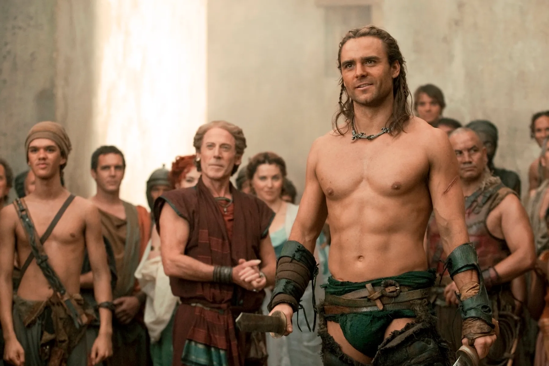 Lucy Lawless, Temuera Morrison, Craig Walsh-Wrightson, Jaime Murray, and Dustin Clare in Spartacus: Gods of the Arena (2011)