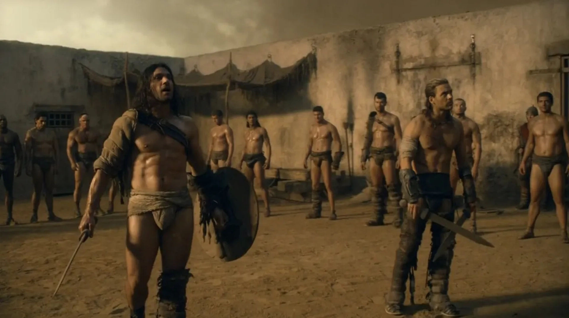 Manu Bennett and Dustin Clare in Spartacus: Gods of the Arena (2011)