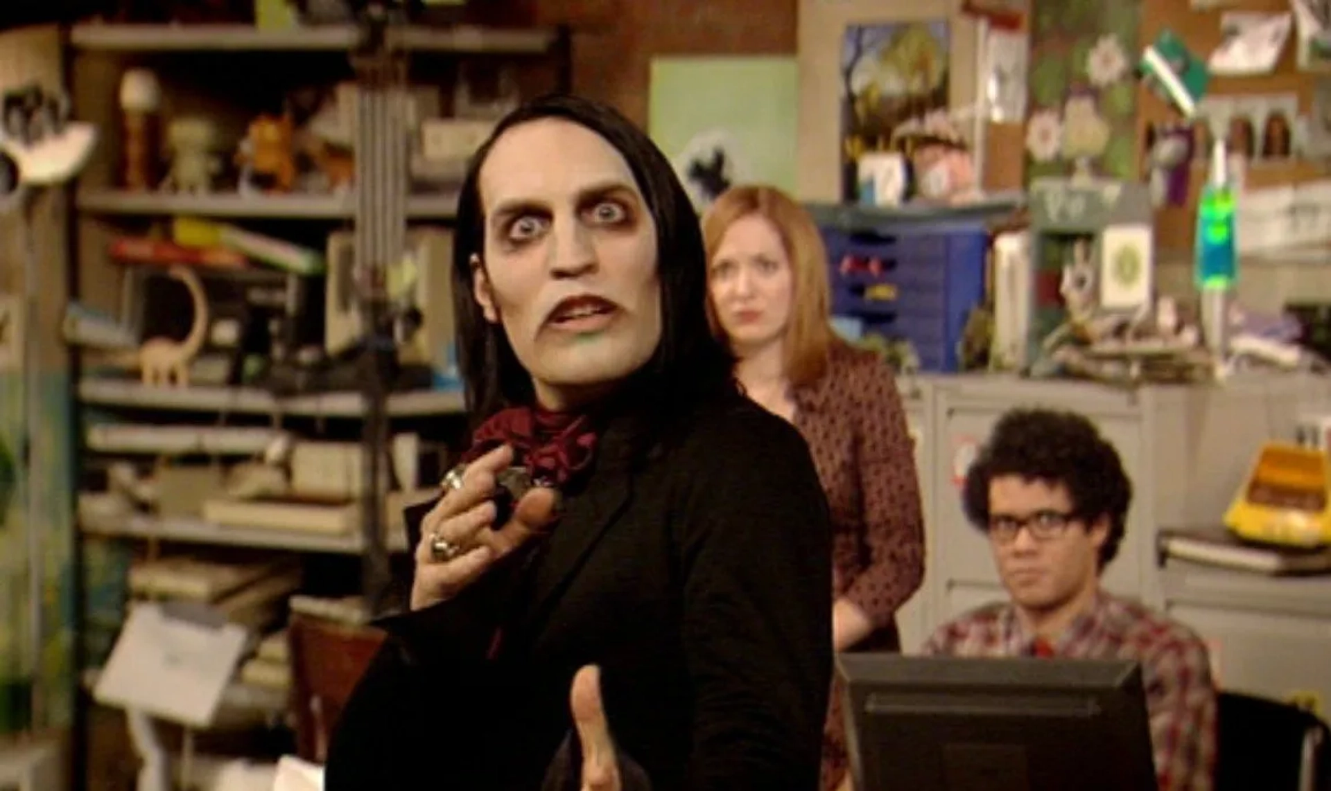 Noel Fielding, Richard Ayoade, and Katherine Parkinson in The IT Crowd (2006)