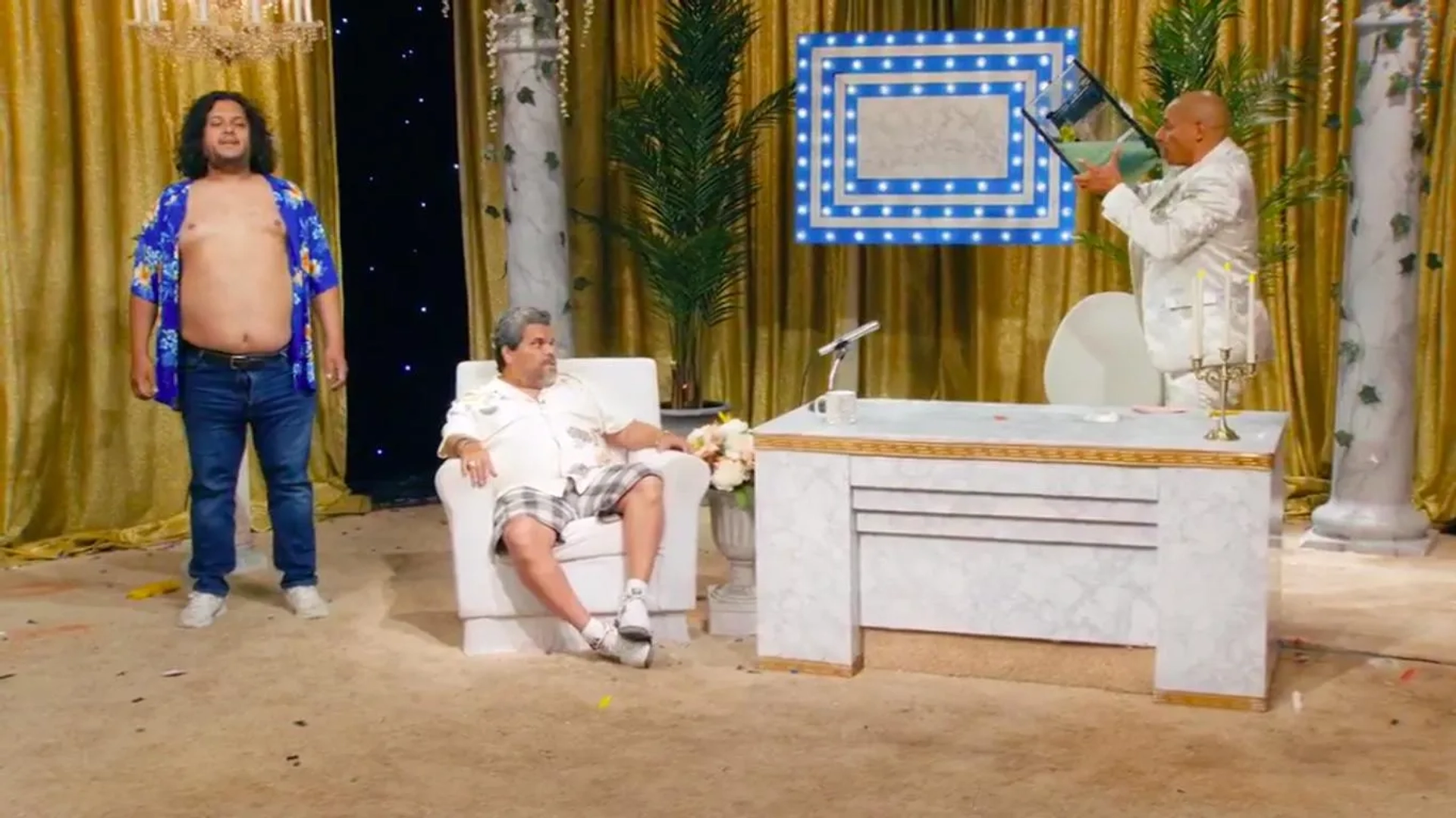 Luis Guzmán, Felipe Esparza, and Eric André in The Eric Andre Show: Named After My Dad's Penis (2020)