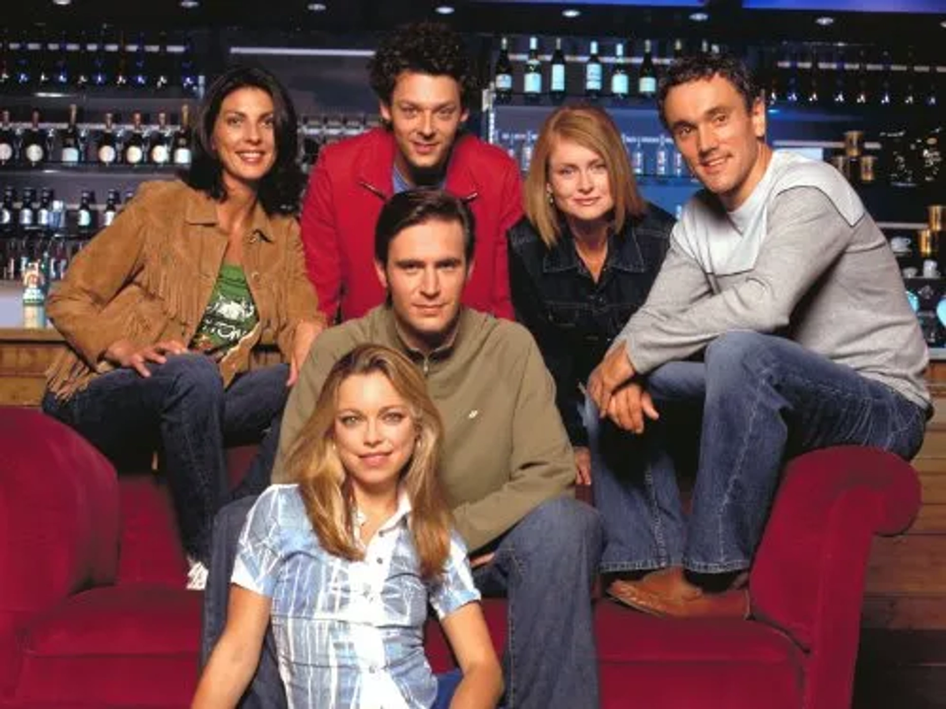 Sarah Alexander, Gina Bellman, Richard Coyle, Jack Davenport, Kate Isitt, and Ben Miles in Coupling (2000)