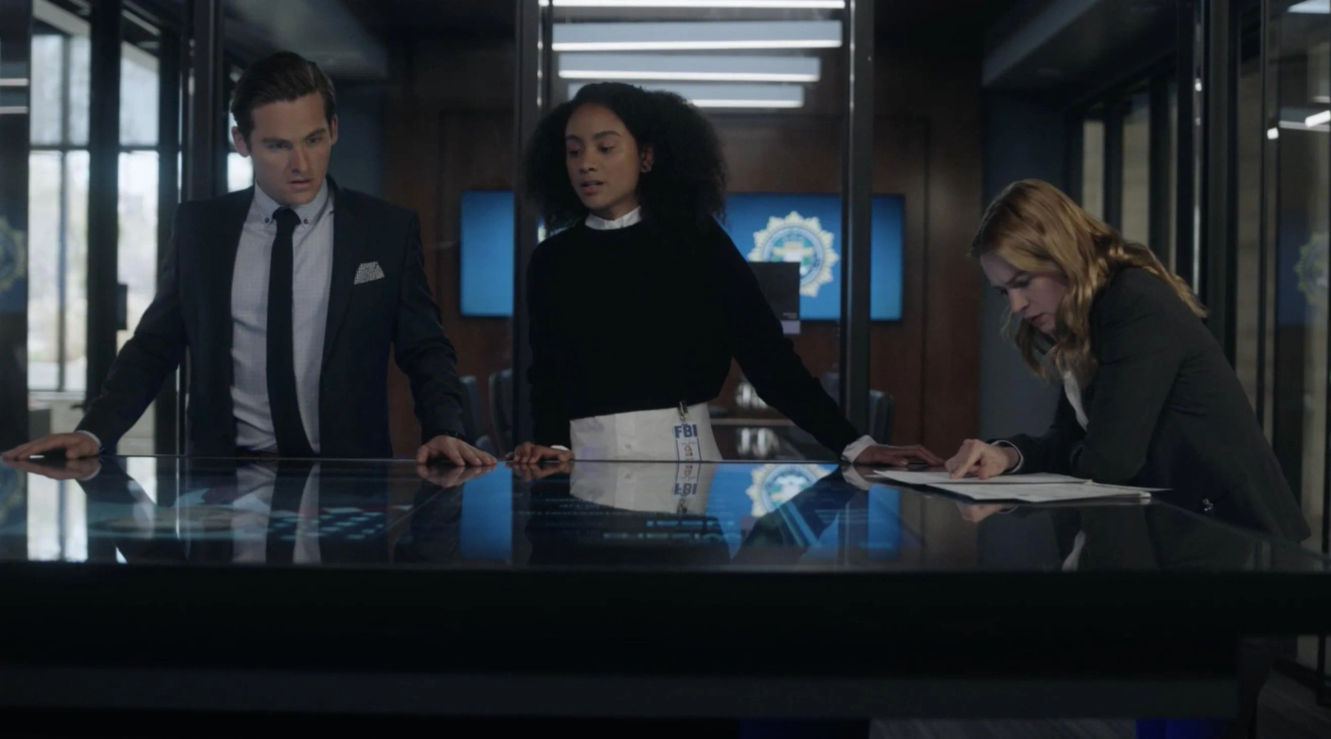 Kevin Zegers, Britt Robertson, and Michelle Núñez in The Rookie: Feds (2022)