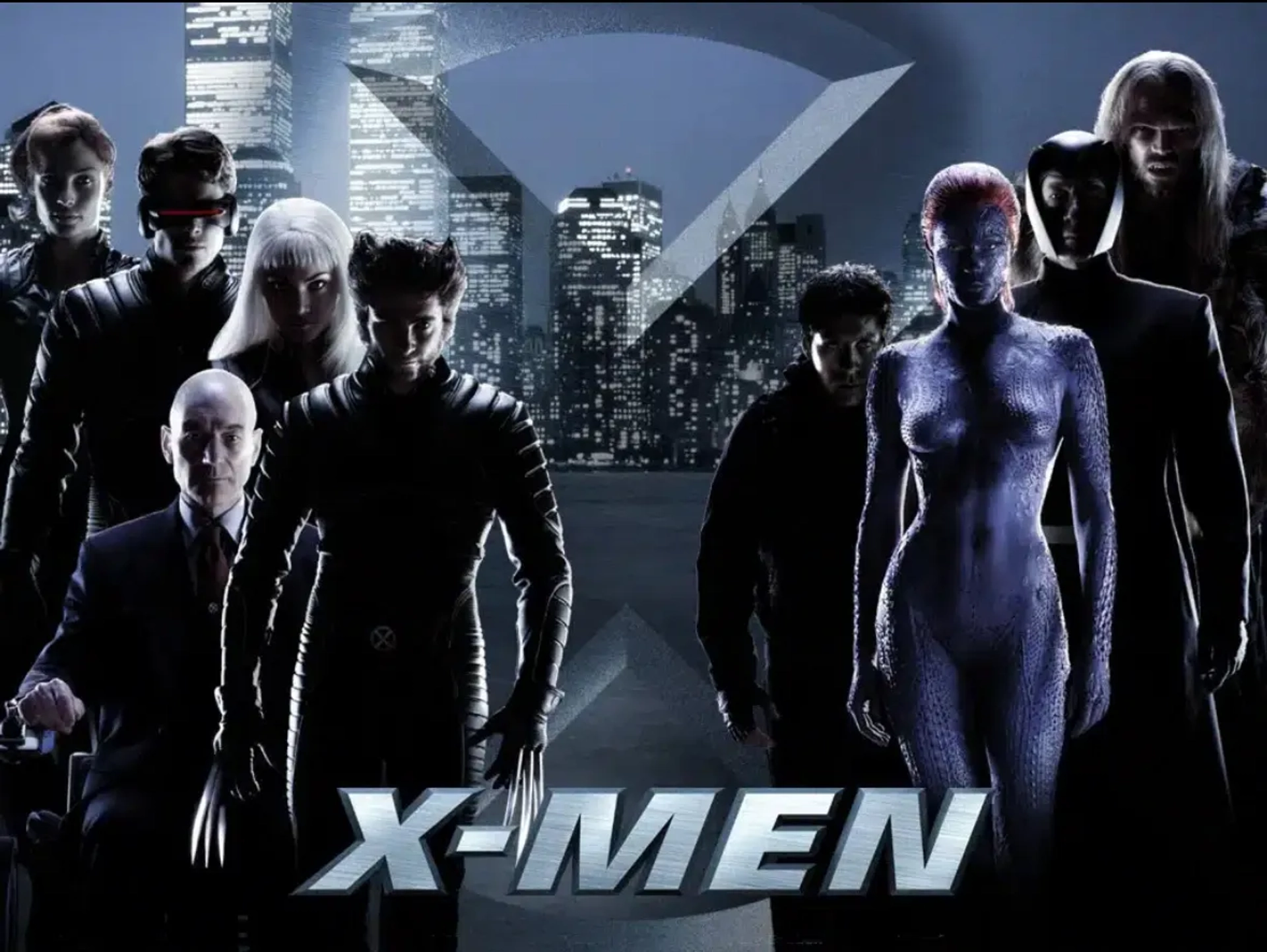 Famke Janssen, Halle Berry, Anna Paquin, Patrick Stewart, James Marsden, Ian McKellen, Rebecca Romijn, Hugh Jackman, Tyler Mane, and Ray Park in X-Men (2000)