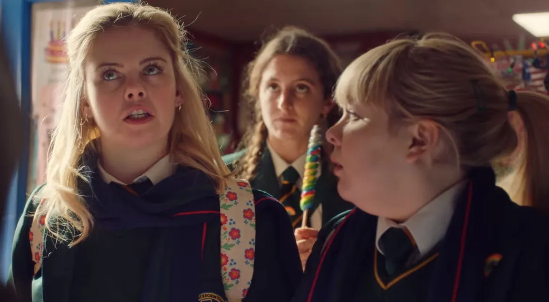 Nicola Coughlan, Louisa Harland, and Saoirse-Monica Jackson in Derry Girls (2018)