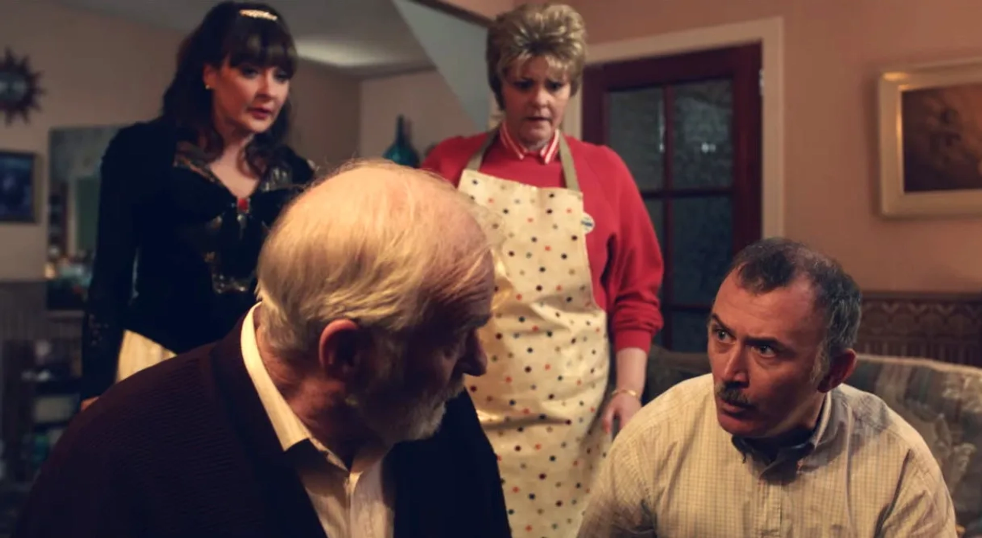 Kathy Kiera Clarke, Ian McElhinney, Tara Lynne O'Neill, and Tommy Tiernan in Derry Girls (2018)