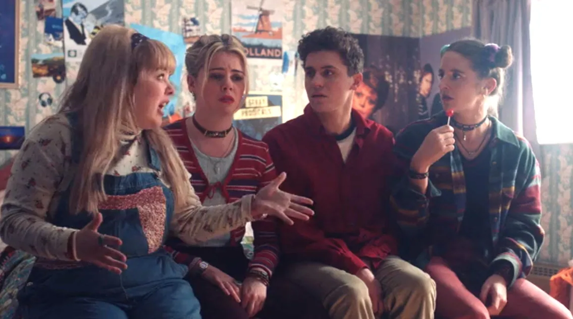 Nicola Coughlan, Dylan Llewellyn, Louisa Harland, and Saoirse-Monica Jackson in Derry Girls (2018)