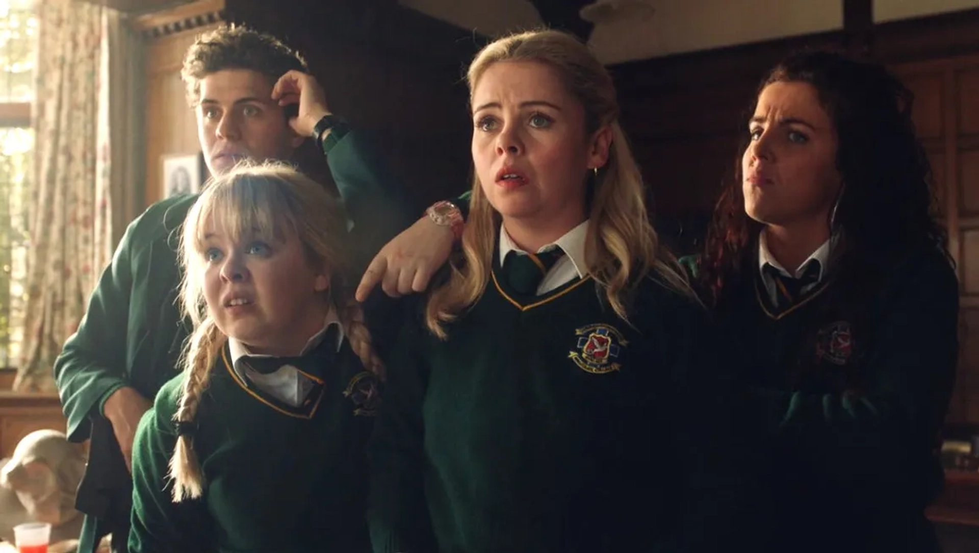 Nicola Coughlan, Dylan Llewellyn, Jamie-Lee O'Donnell, and Saoirse-Monica Jackson in Derry Girls (2018)