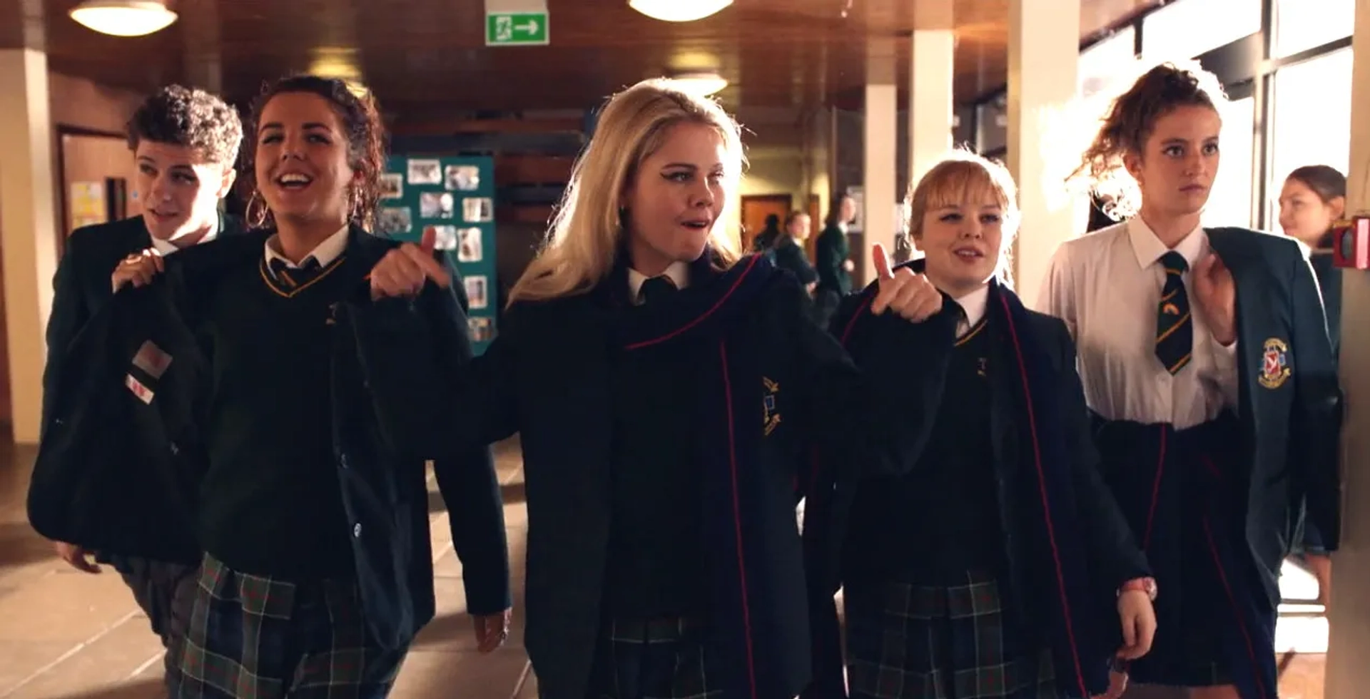 Nicola Coughlan, Dylan Llewellyn, Louisa Harland, Jamie-Lee O'Donnell, and Saoirse-Monica Jackson in Derry Girls (2018)