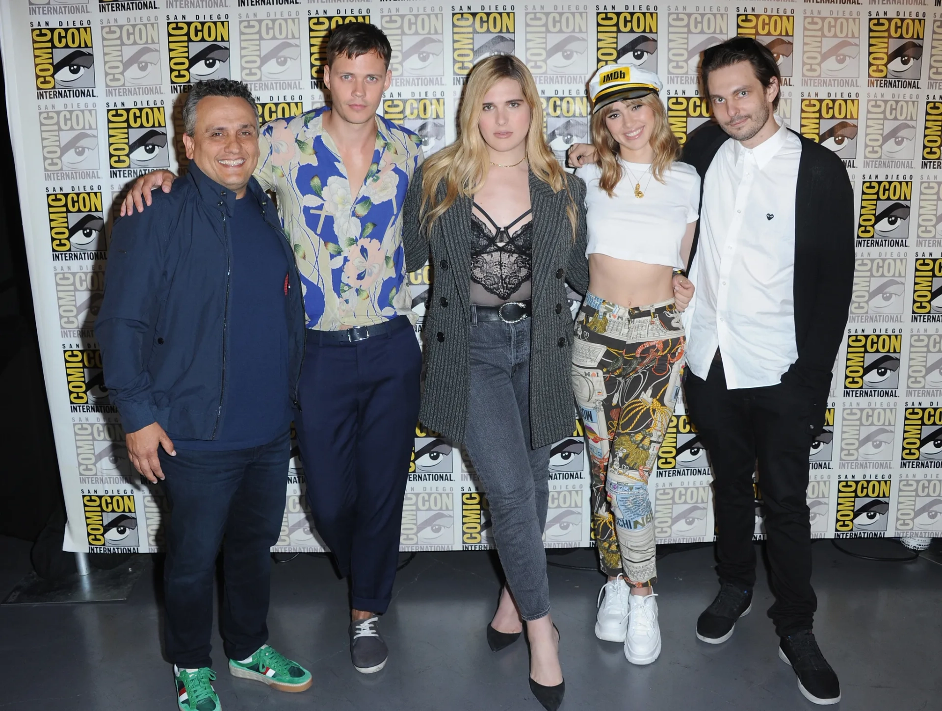 Sam Levinson, Joe Russo, Bill Skarsgård, Suki Waterhouse, and Hari Nef at an event for Assassination Nation (2018)