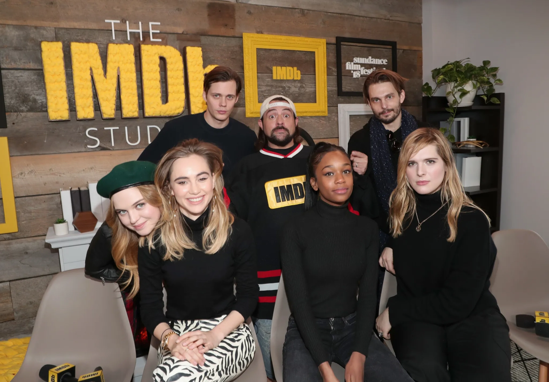 Kevin Smith, Sam Levinson, Bill Skarsgård, Odessa Young, Suki Waterhouse, Hari Nef, and Abra at an event for Assassination Nation (2018)