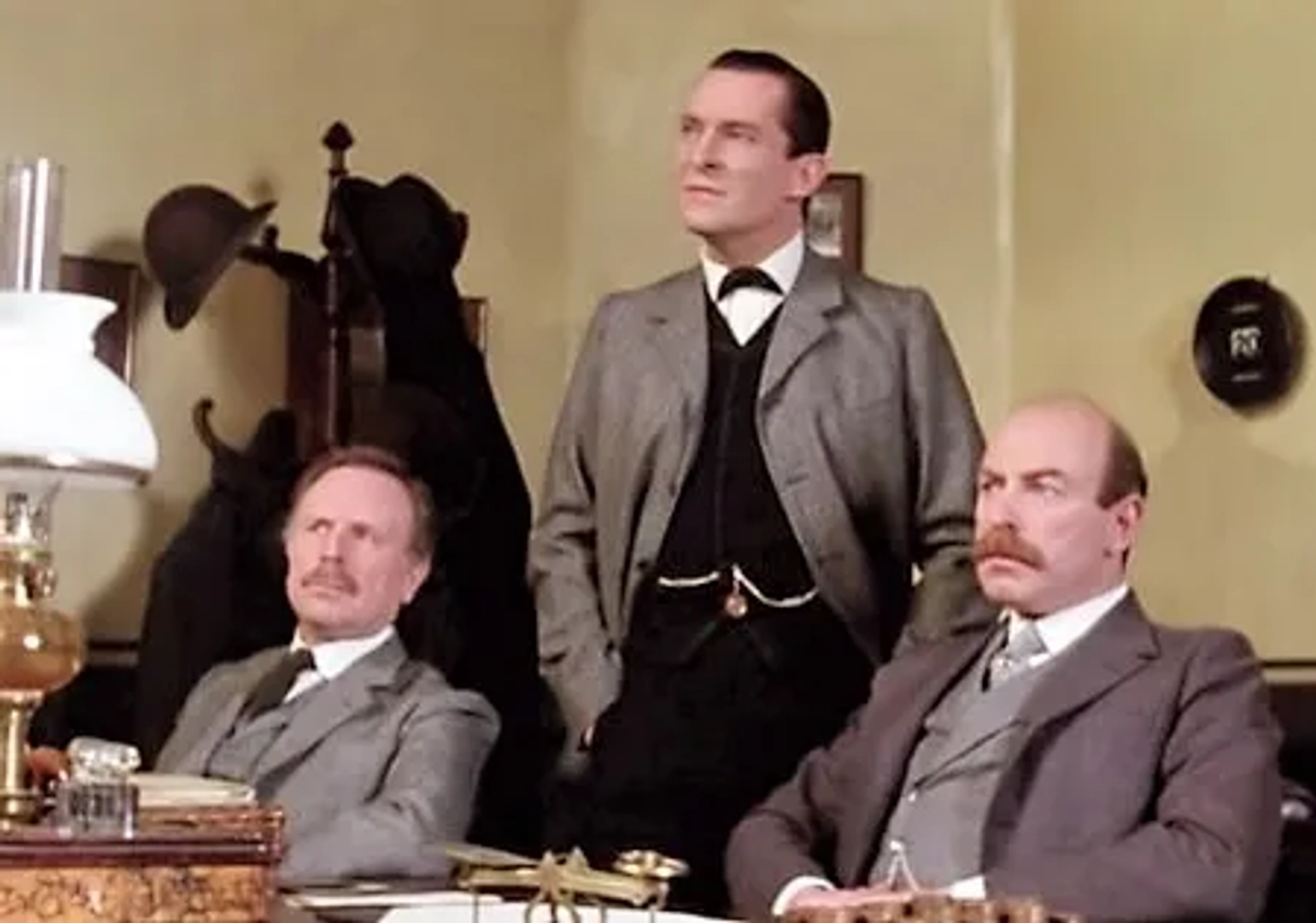 Jeremy Brett, Edward Hardwicke, and Denis Lill in The Return of Sherlock Holmes (1986)