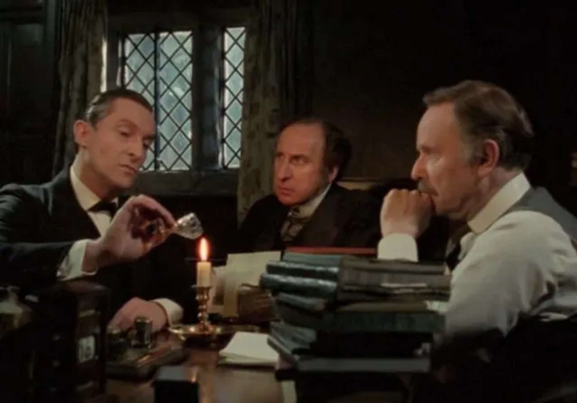 Christopher Benjamin, Jeremy Brett, and Edward Hardwicke in The Return of Sherlock Holmes (1986)