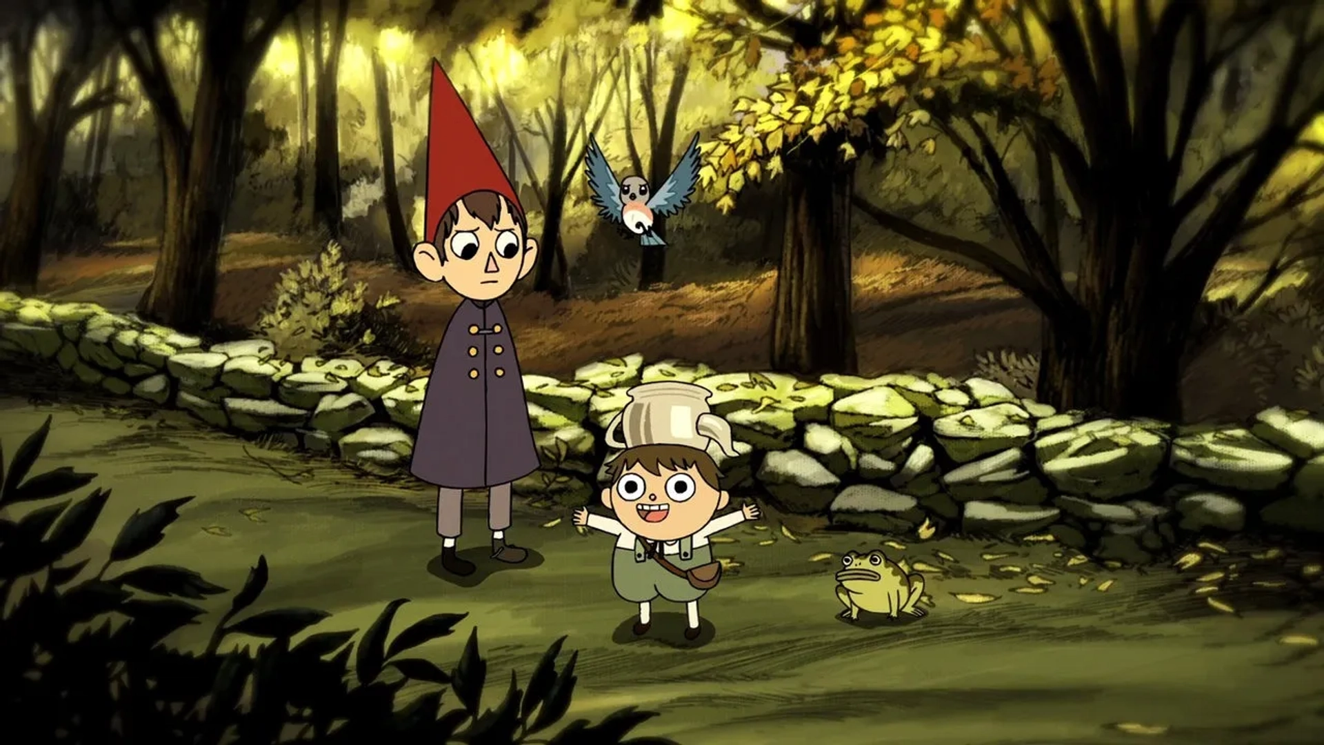 Elijah Wood, Melanie Lynskey, and Collin Dean in Over the Garden Wall (2014)