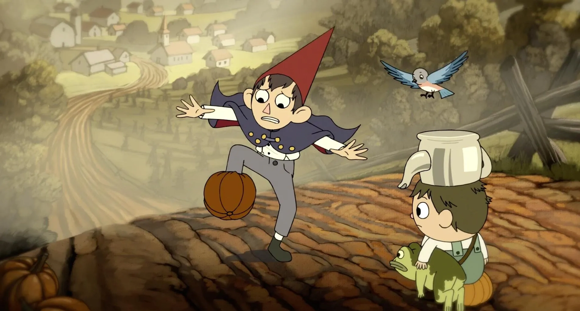 Elijah Wood, Melanie Lynskey, Jack Jones, and Collin Dean in Over the Garden Wall (2014)