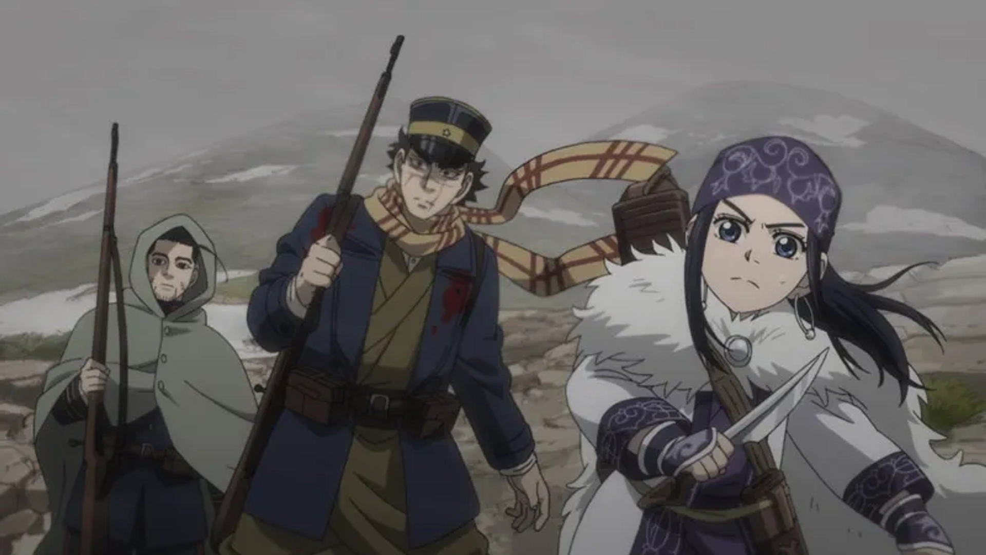 Kenjirô Tsuda, Haruka Shiraishi, and Chikahiro Kobayashi in Golden Kamuy (2018)