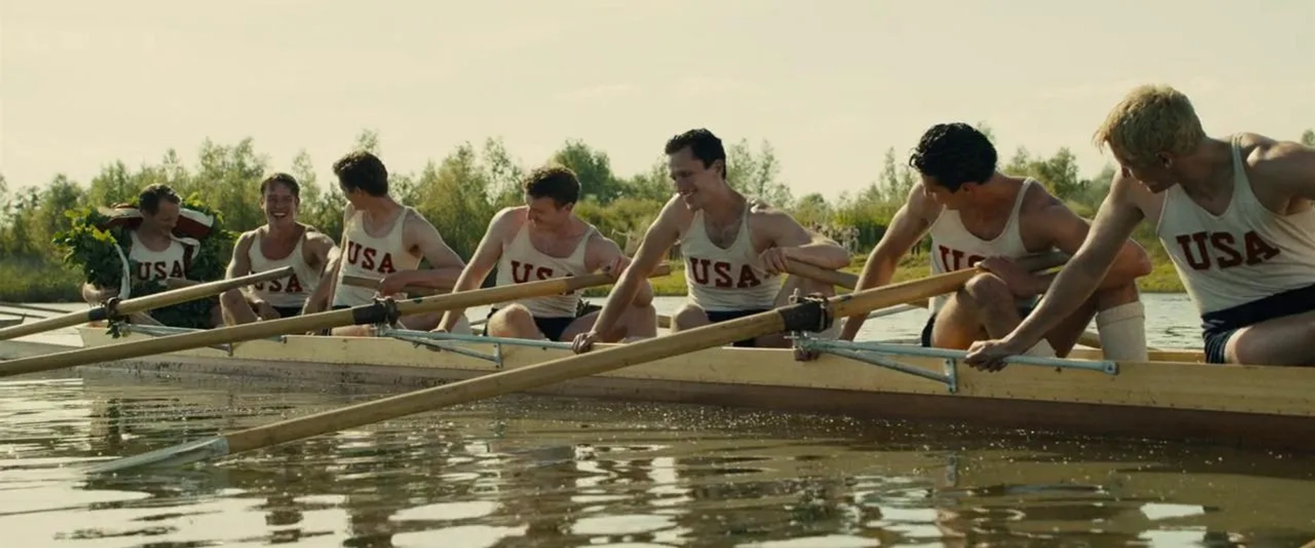 Joel Phillimore, Callum Turner, Sam Strike, Tom Varey, Thomas Elms, Bruce Herbelin-Earle, and Wil Coban in The Boys in the Boat (2023)