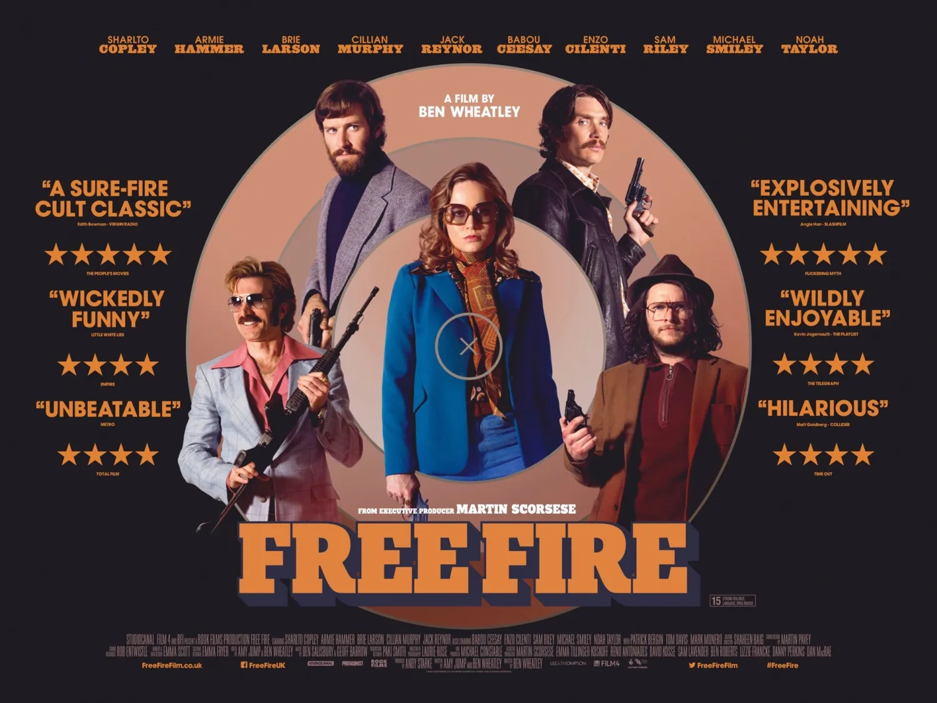 Brie Larson, Cillian Murphy, Sharlto Copley, Armie Hammer, and Jack Reynor in Free Fire (2016)