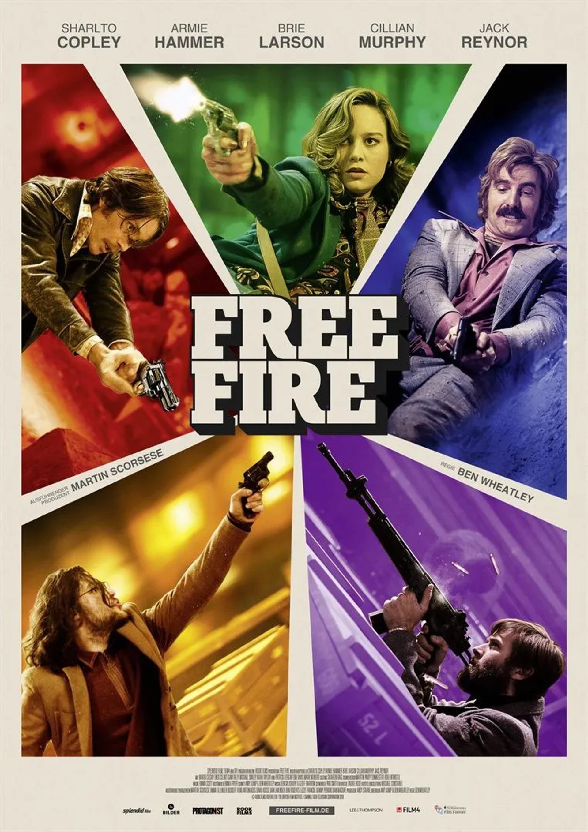 Brie Larson, Cillian Murphy, Sharlto Copley, Armie Hammer, and Jack Reynor in Free Fire (2016)