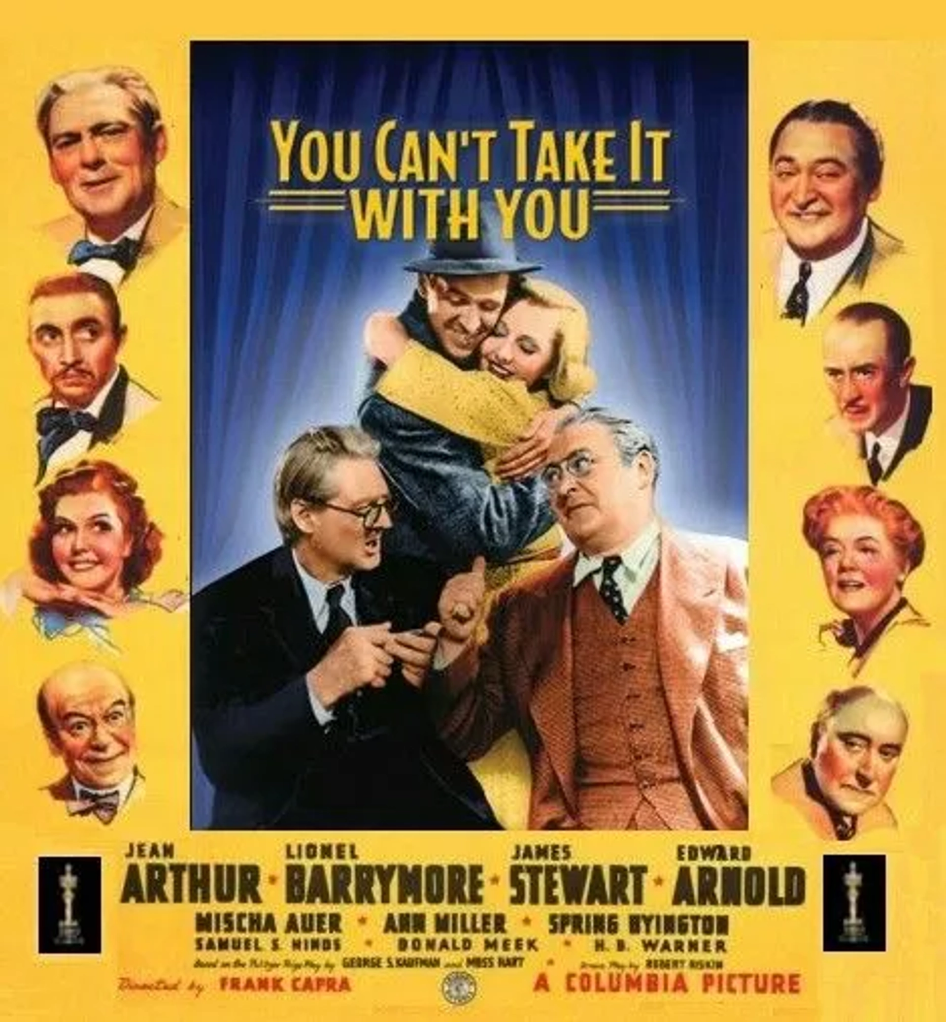 James Stewart, Jean Arthur, Lionel Barrymore, Spring Byington, Edward Arnold, Mischa Auer, Samuel S. Hinds, Donald Meek, Ann Miller, and H.B. Warner in You Can't Take It with You (1938)