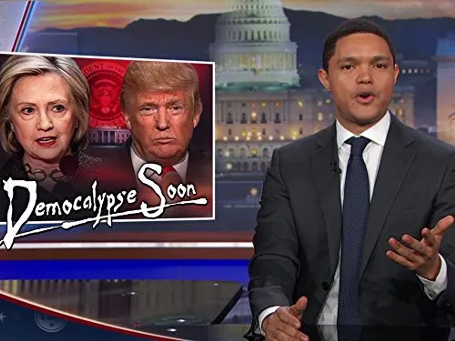 Hillary Clinton, Donald Trump, and Trevor Noah in The Daily Show (1996)