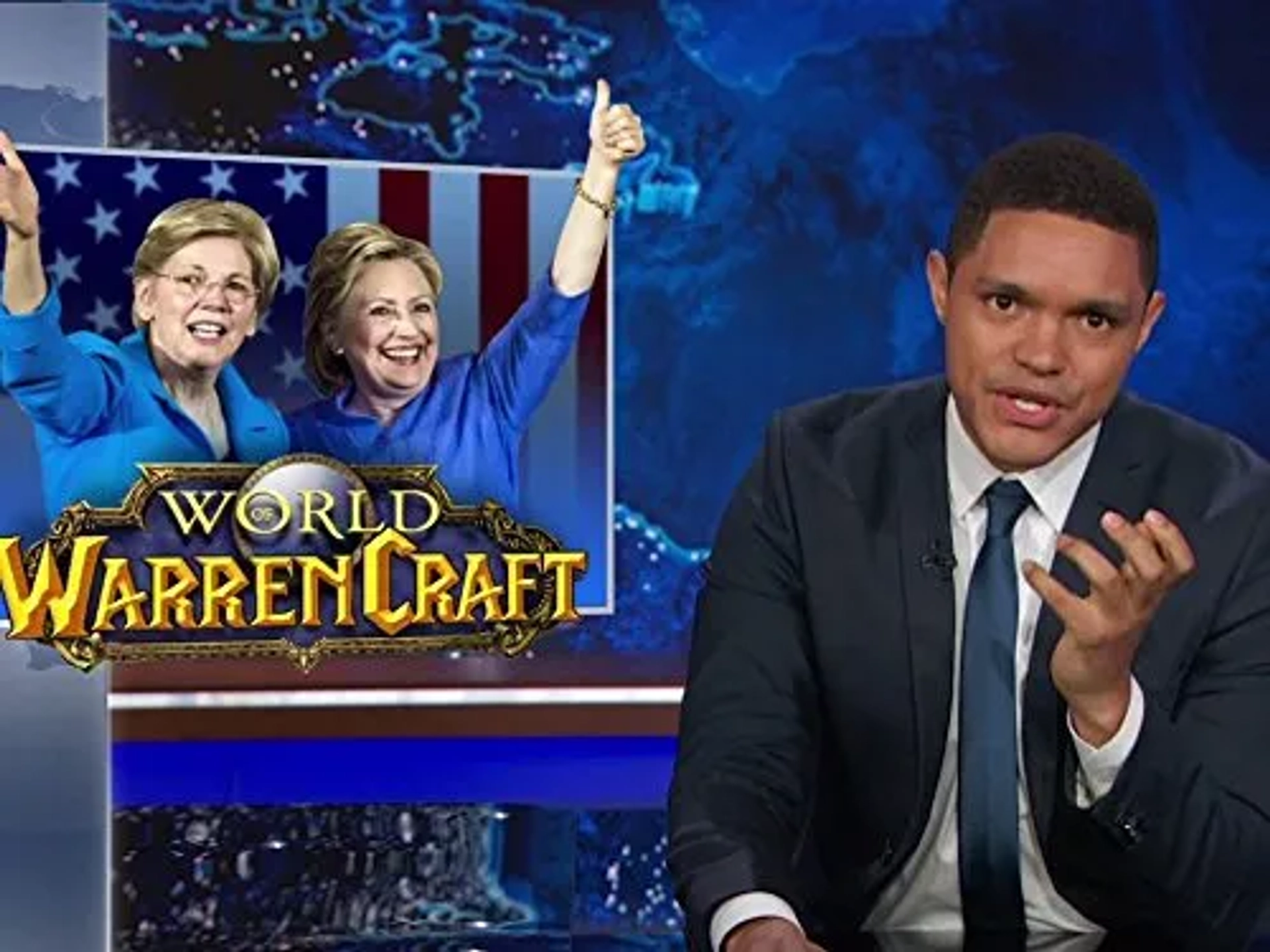 Hillary Clinton, Elizabeth Warren, and Trevor Noah in The Daily Show (1996)