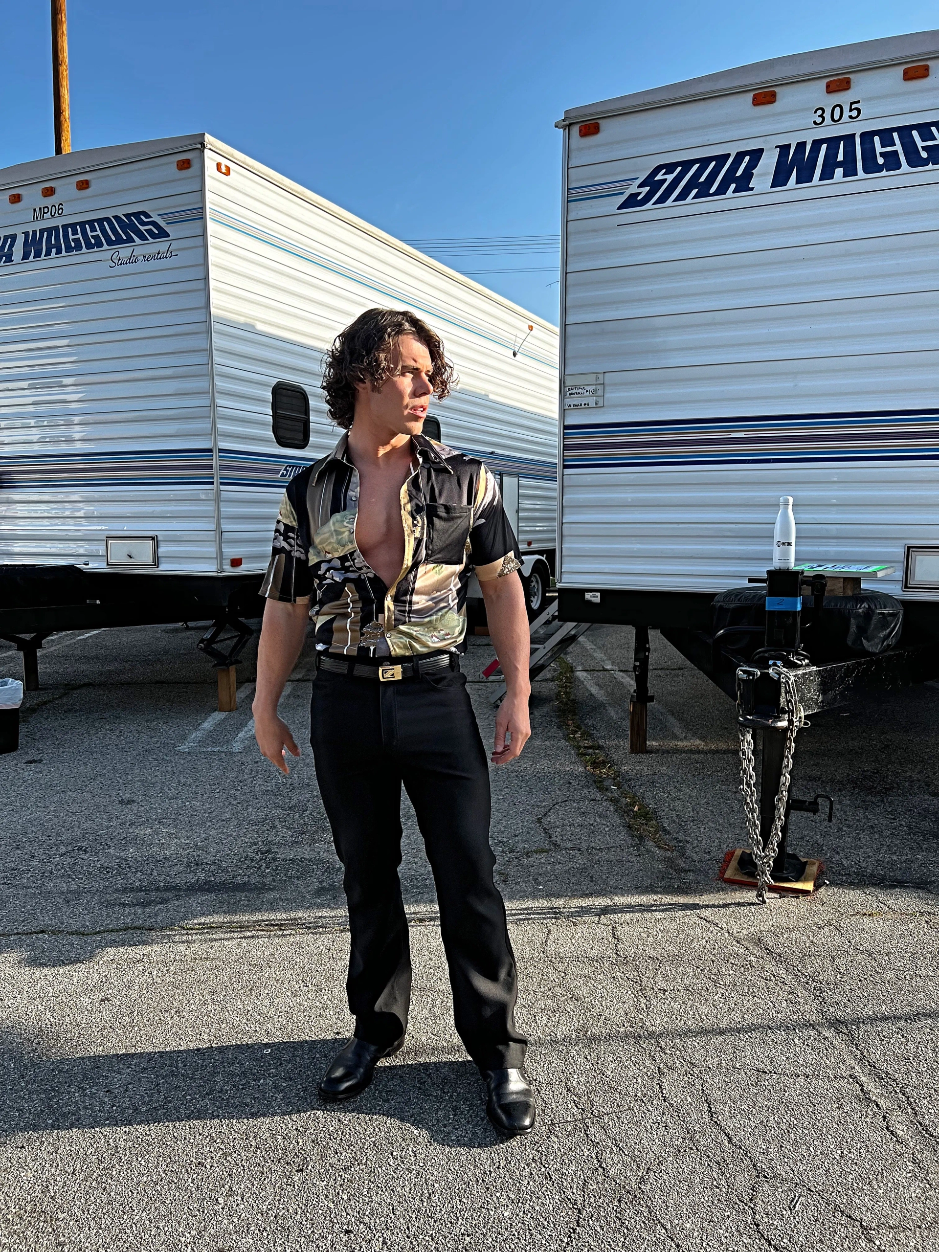 Maximilian Acevedo on set BTS of Hulu’s “Welcome to Chippendales”