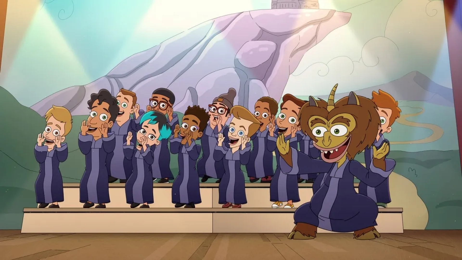 Billy Porter, Andrew Rannells, Mark Rivers, J Valerione, Crissy Guerrero, Reid Bruton, Nick Kroll, Brandon Kyle Goodman, and Mitra Jouhari in Big Mouth: Big Mouth's Going to High School (But Not for Nine More Episodes) (2023)