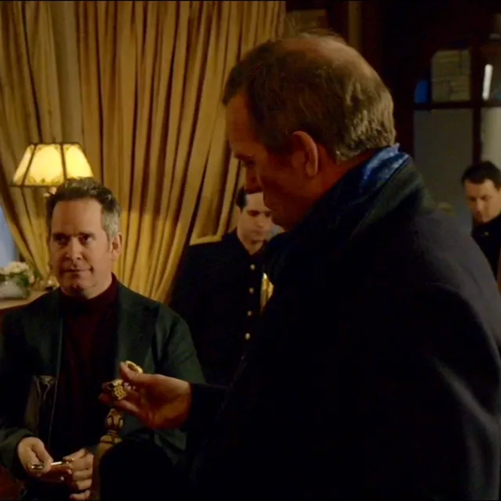 Tom Hollander, Adrian Tauss, Hugh Laurie and Marian Lorencik in The Night Manager