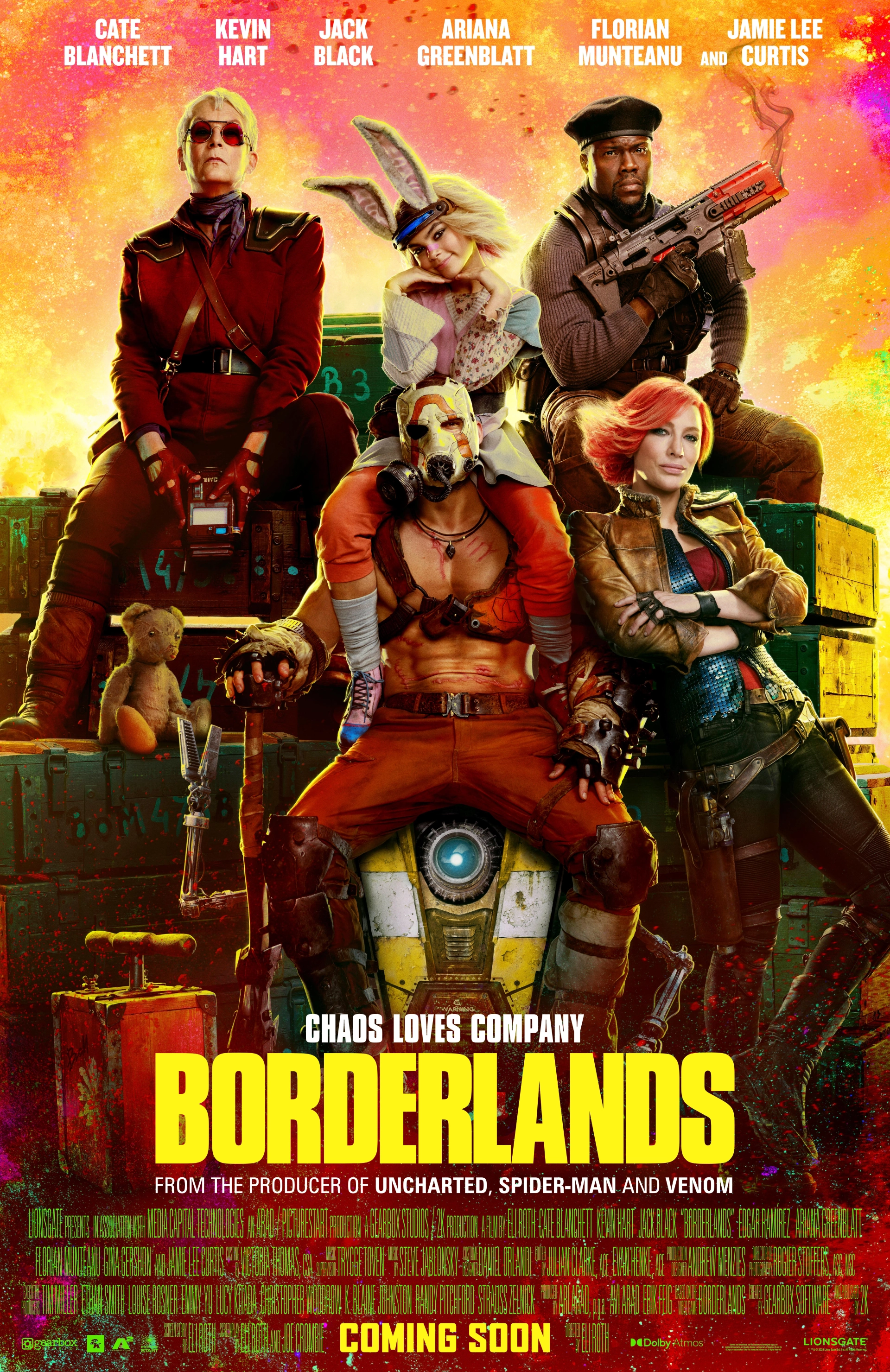 Jamie Lee Curtis, Cate Blanchett, Kevin Hart, Edgar Ramírez, and Ariana Greenblatt in Borderlands (2024)