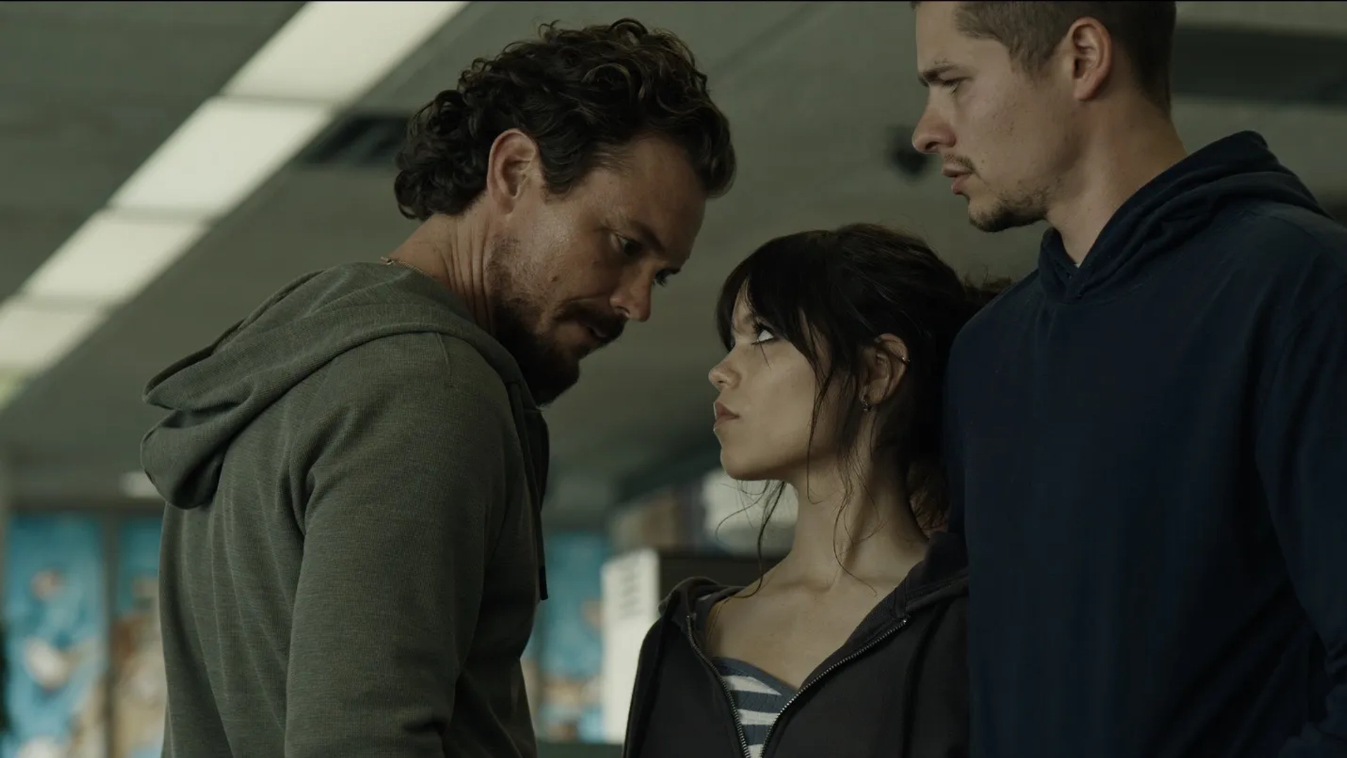 Clayne Crawford, Toby Wallace, and Jenna Ortega in Finestkind (2023)