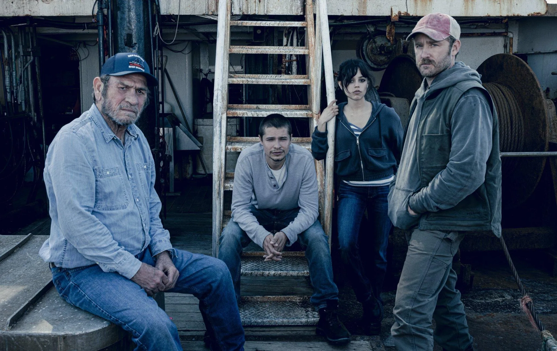 Tommy Lee Jones, Ben Foster, Toby Wallace, and Jenna Ortega in Finestkind (2023)