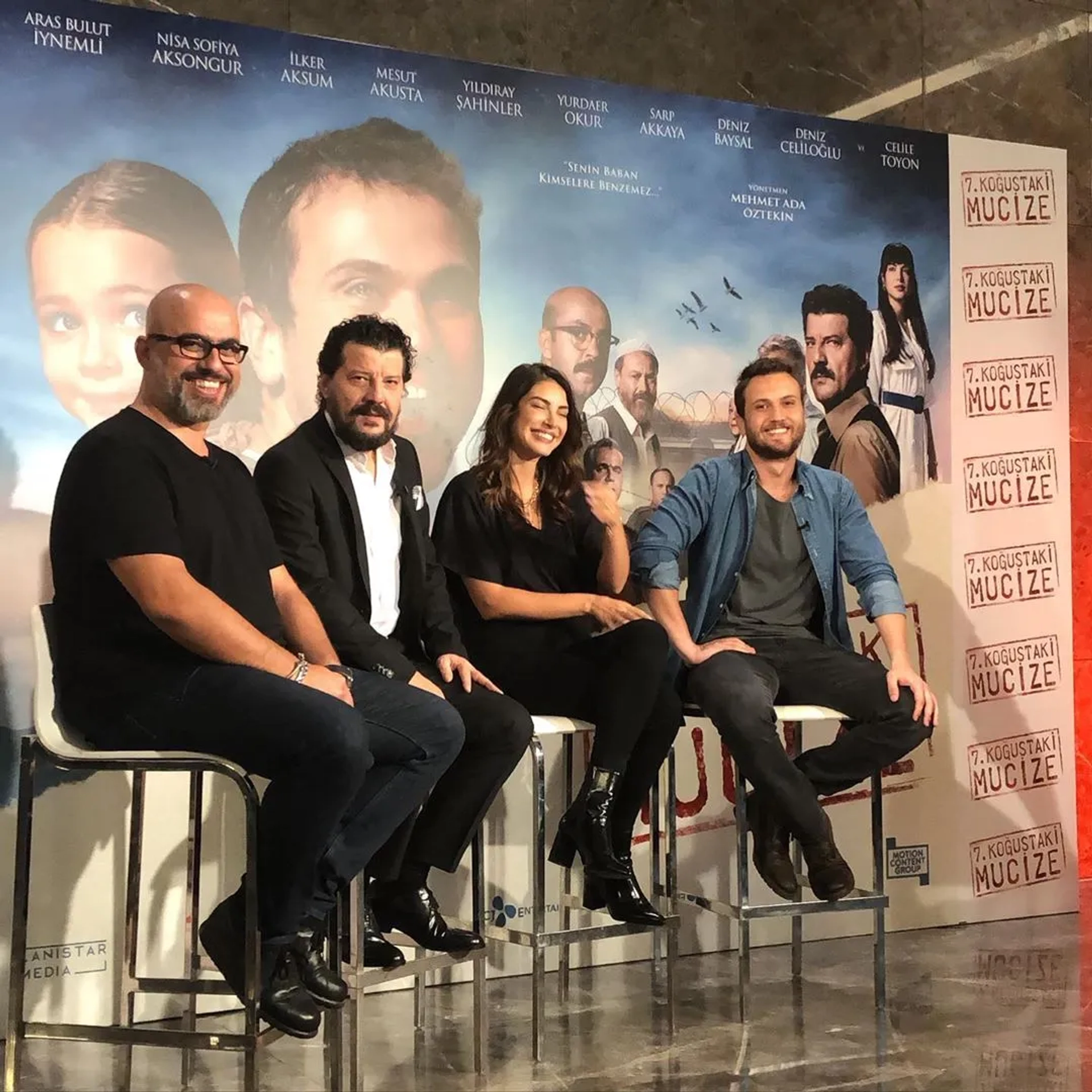 Ilker Aksum, Mehmet Ada Öztekin, Aras Bulut Iynemli, and Deniz Baysal at an event for Miracle in Cell No. 7 (2019)