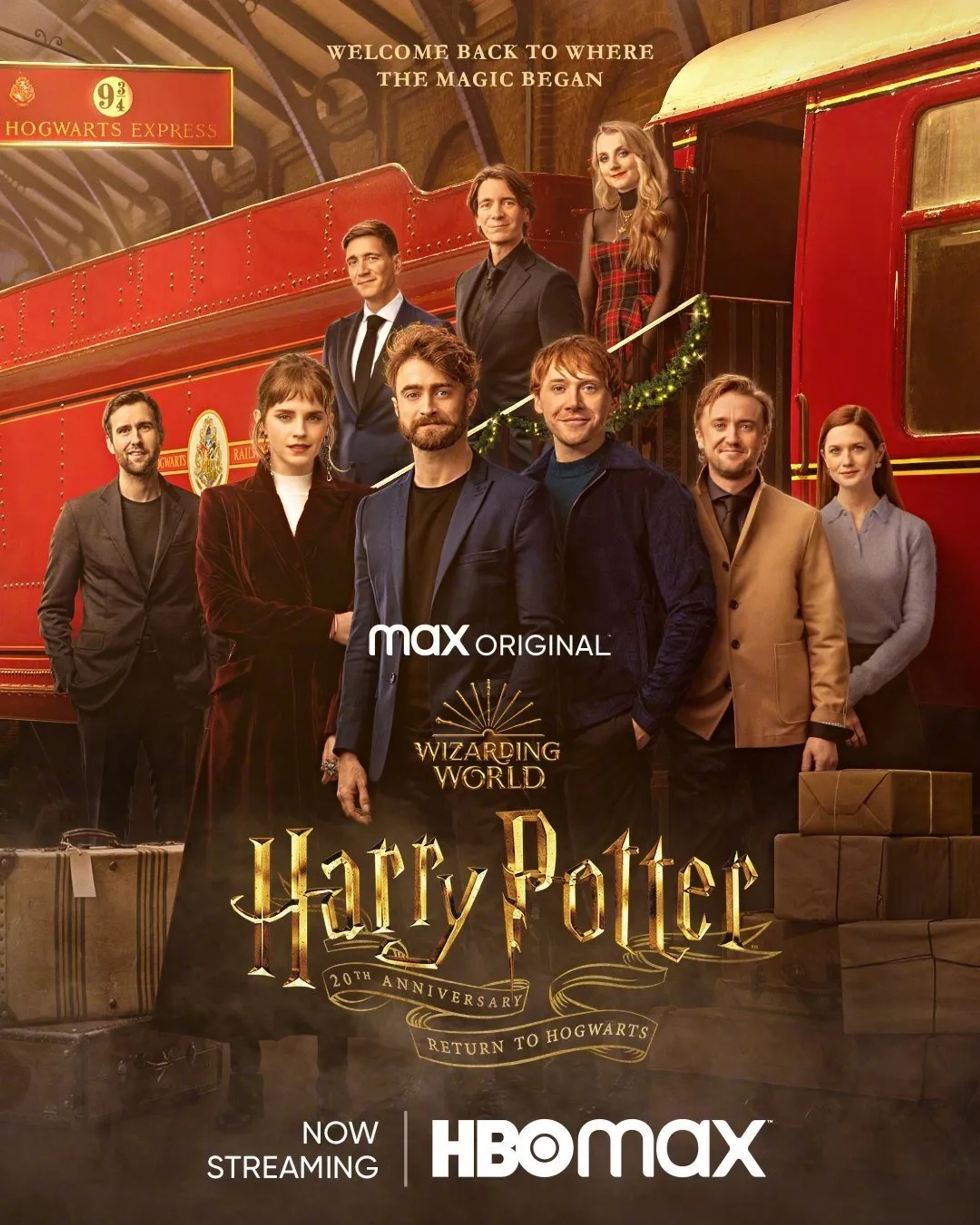 Tom Felton, Rupert Grint, Matthew Lewis, Daniel Radcliffe, Emma Watson, Bonnie Wright, James Phelps, Oliver Phelps, and Evanna Lynch in Harry Potter 20th Anniversary: Return to Hogwarts (2022)