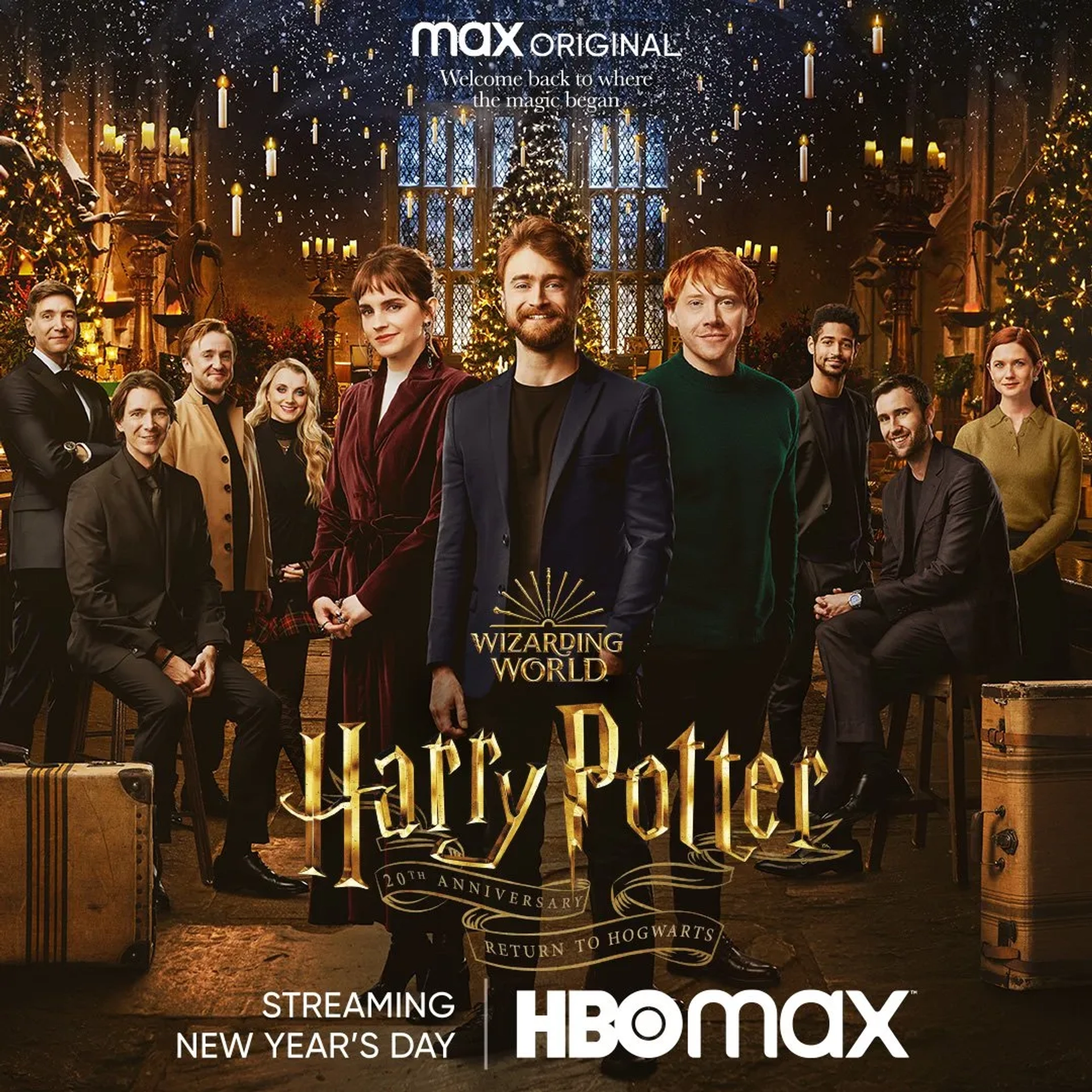 Alfred Enoch, Tom Felton, Rupert Grint, Matthew Lewis, Daniel Radcliffe, Emma Watson, Bonnie Wright, James Phelps, Oliver Phelps, and Evanna Lynch in Harry Potter 20th Anniversary: Return to Hogwarts (2022)