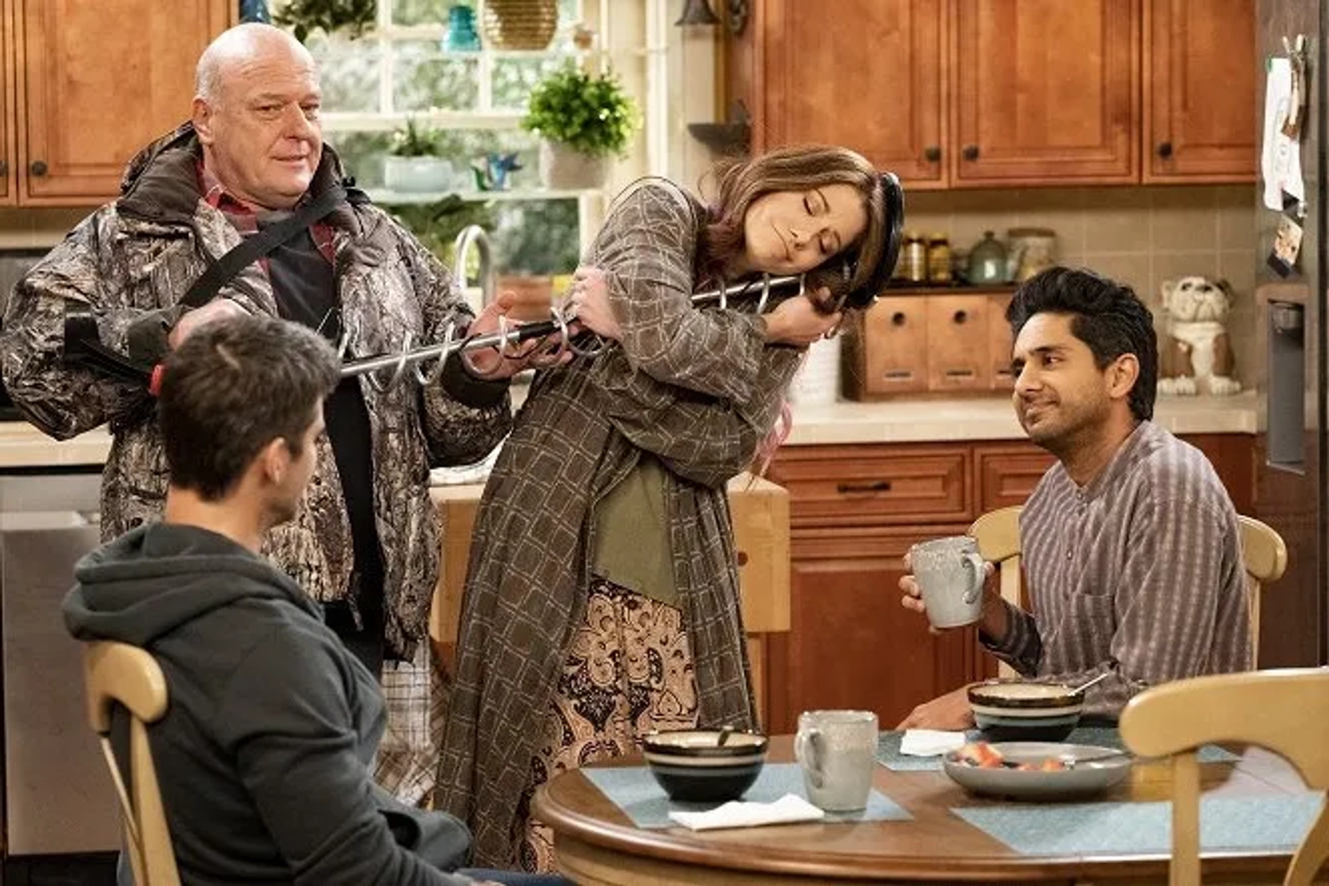 Dean Norris, Adhir Kalyan, and Elizabeth Alderfer in United States of Al (2021)