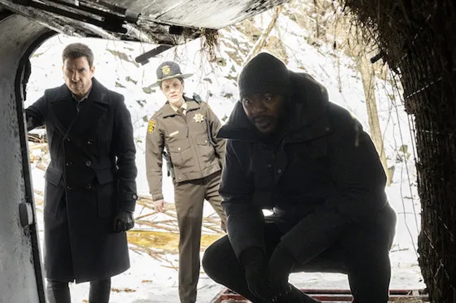 Dylan McDermott, Edwin Hodge, and Rosie Benton in FBI: Most Wanted: Rangeland (2023)