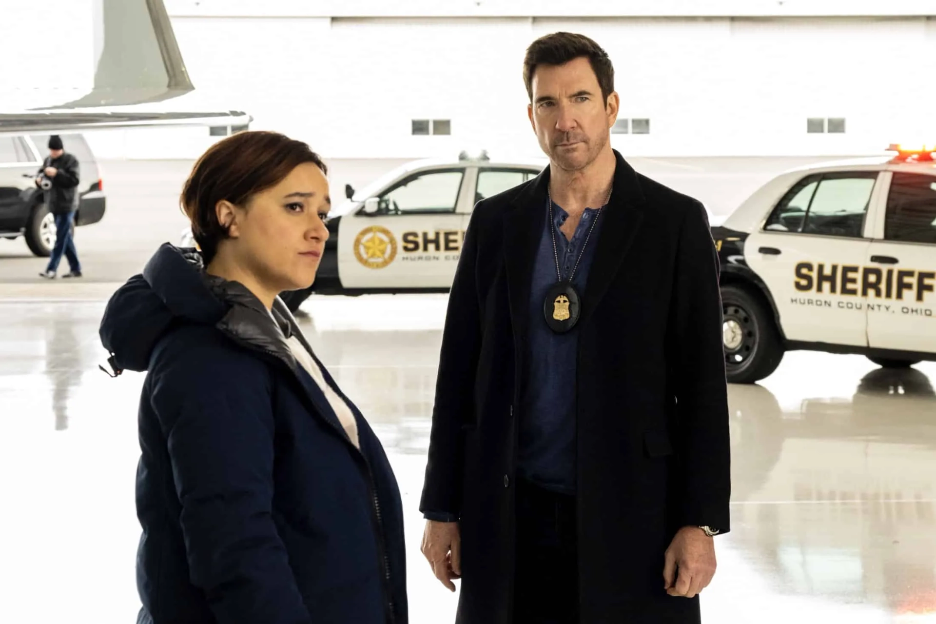 Dylan McDermott and Keisha Castle-Hughes in FBI: Most Wanted: Crypto Wars (2023)