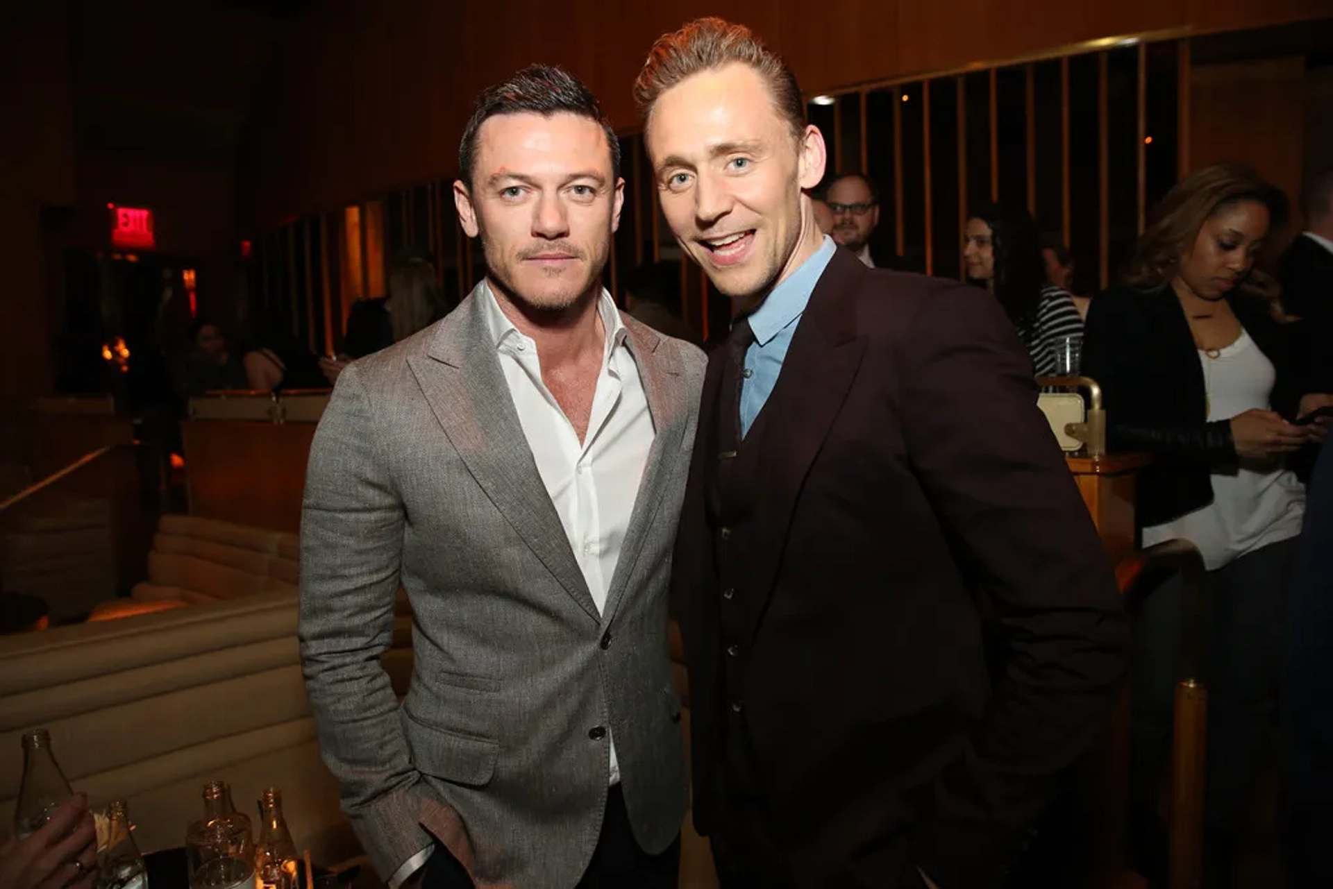 Tom Hiddleston and Luke Evans at an event for High-Rise (2015)