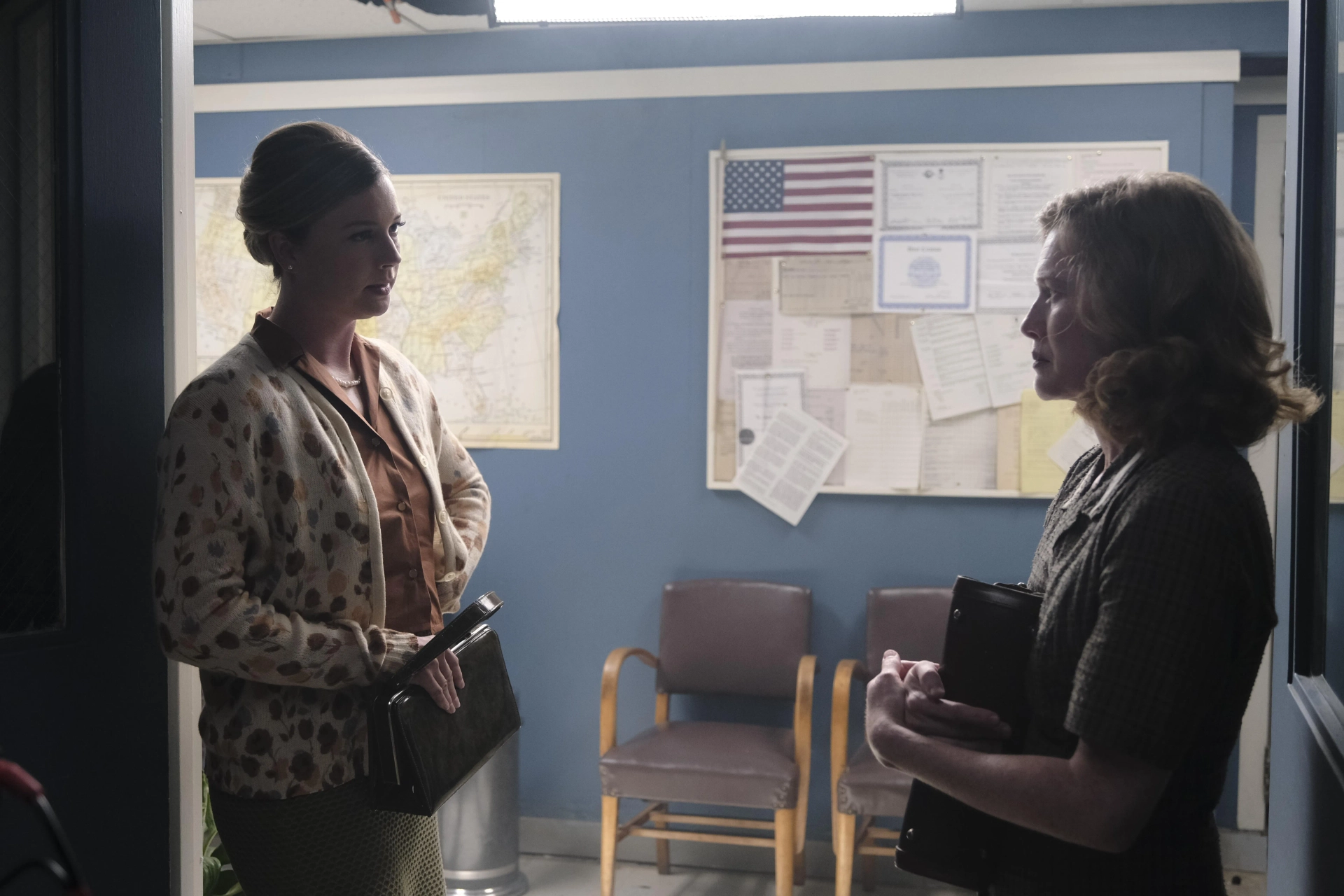 Mireille Enos and Emily VanCamp in Miranda's Victim (2023)