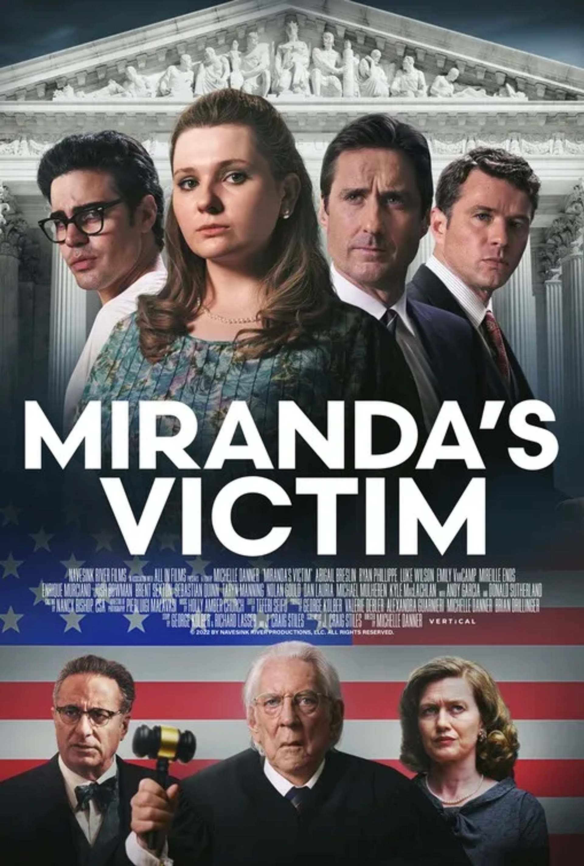 Ryan Phillippe, Andy Garcia, Donald Sutherland, Luke Wilson, Enrique Murciano, Mireille Enos, and Abigail Breslin in Miranda's Victim (2023)