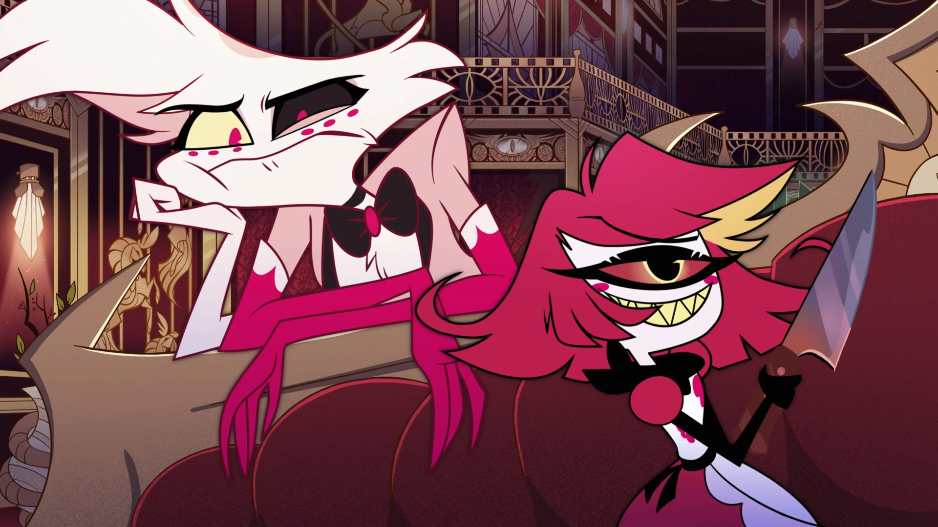 Blake Roman and Kimiko Glenn in Hazbin Hotel: Dad Beat Dad (2024)