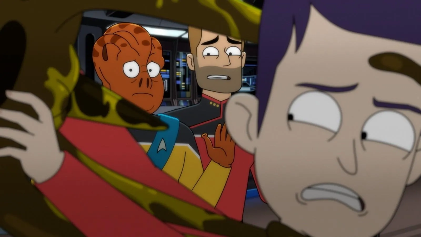 Jerry O'Connell, Carl Tart, and Jack Quaid in Star Trek: Lower Decks: Twovix (2023)